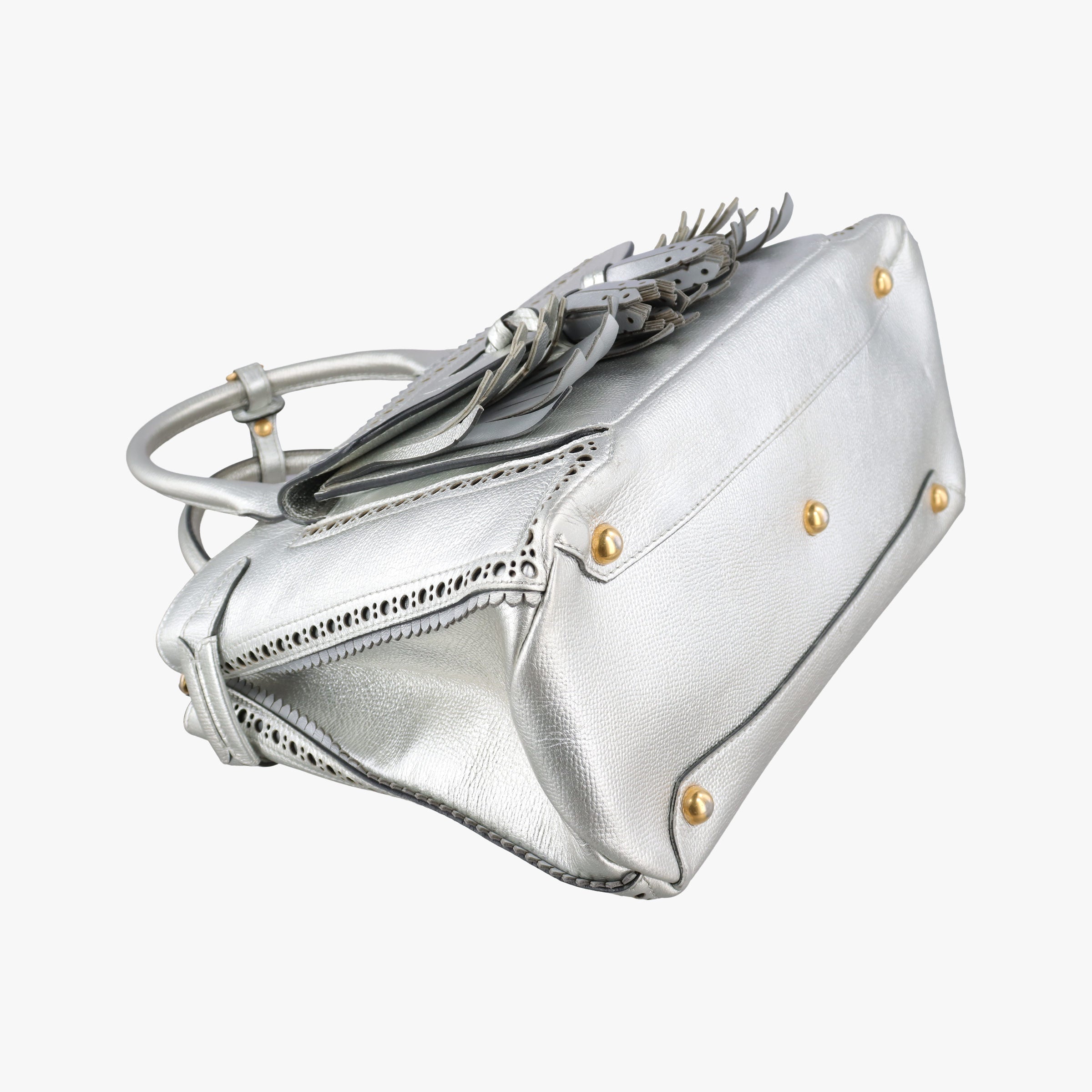 Pre-owned Burberry Medium Brogue Banner Silver leather  shoulderbag | stylenewstar