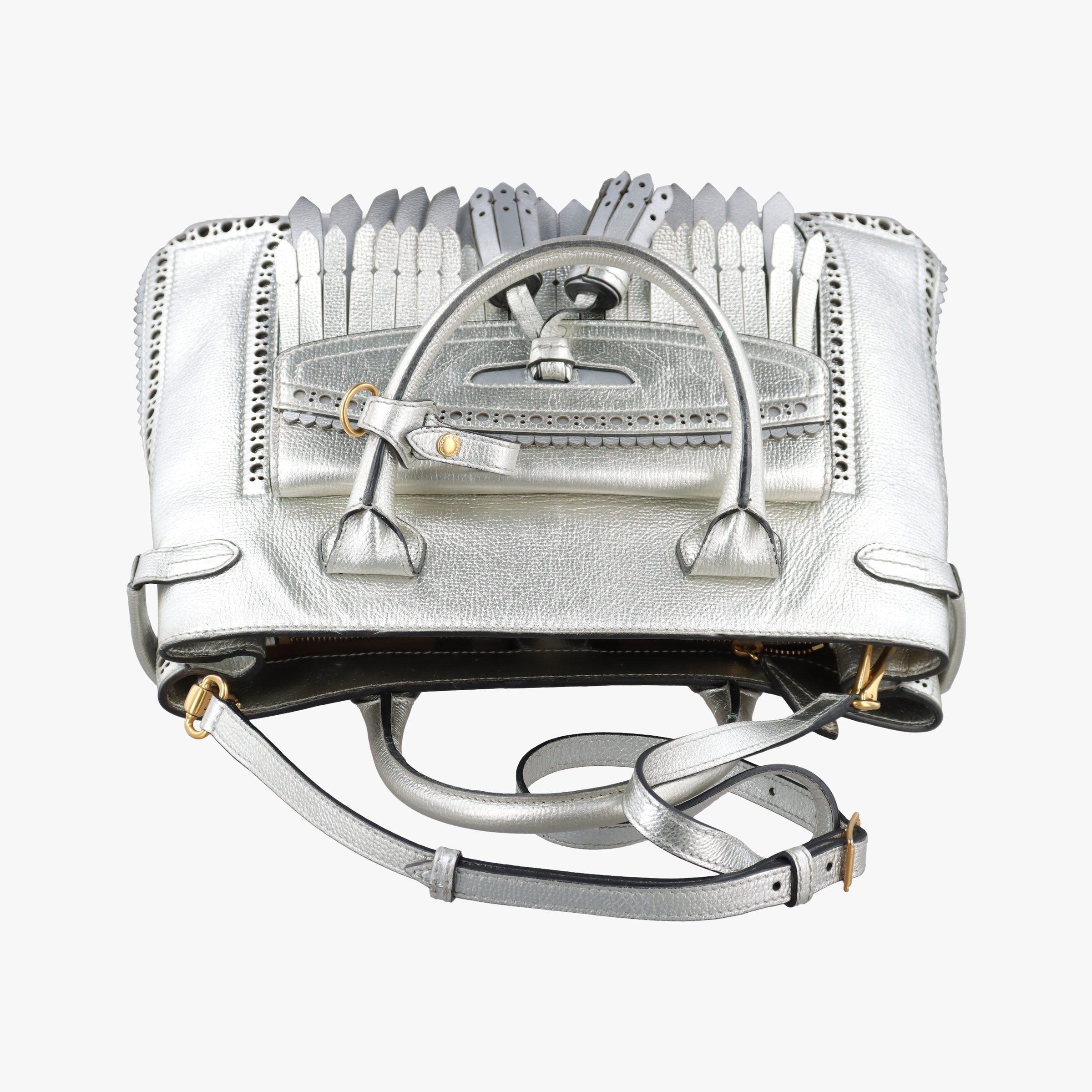 Pre-owned Burberry Medium Brogue Banner Silver leather  shoulderbag | stylenewstar