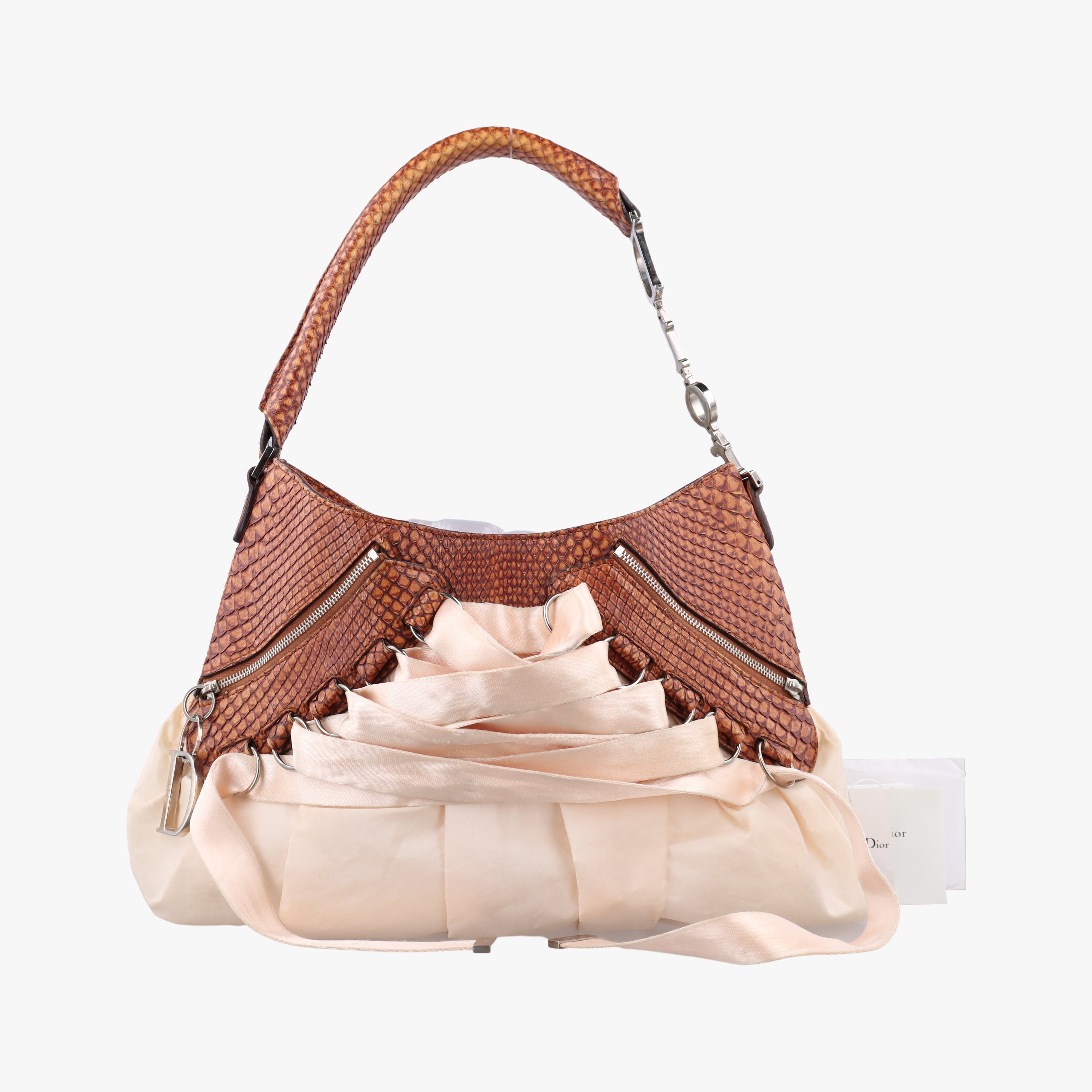 Vintage Christian Dior Ballet Corset Hobo Medium pink×Brown Fabric×snakeskin  handbag | stylenewstar