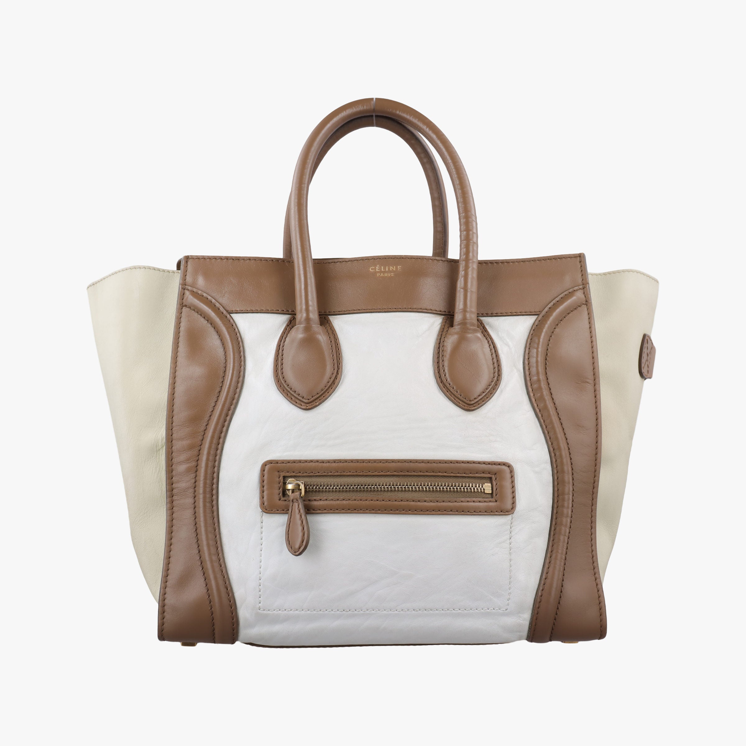 Pre-owned Celine Luggage Mini Shopper Beige × White Leather  handbag | stylenewstar