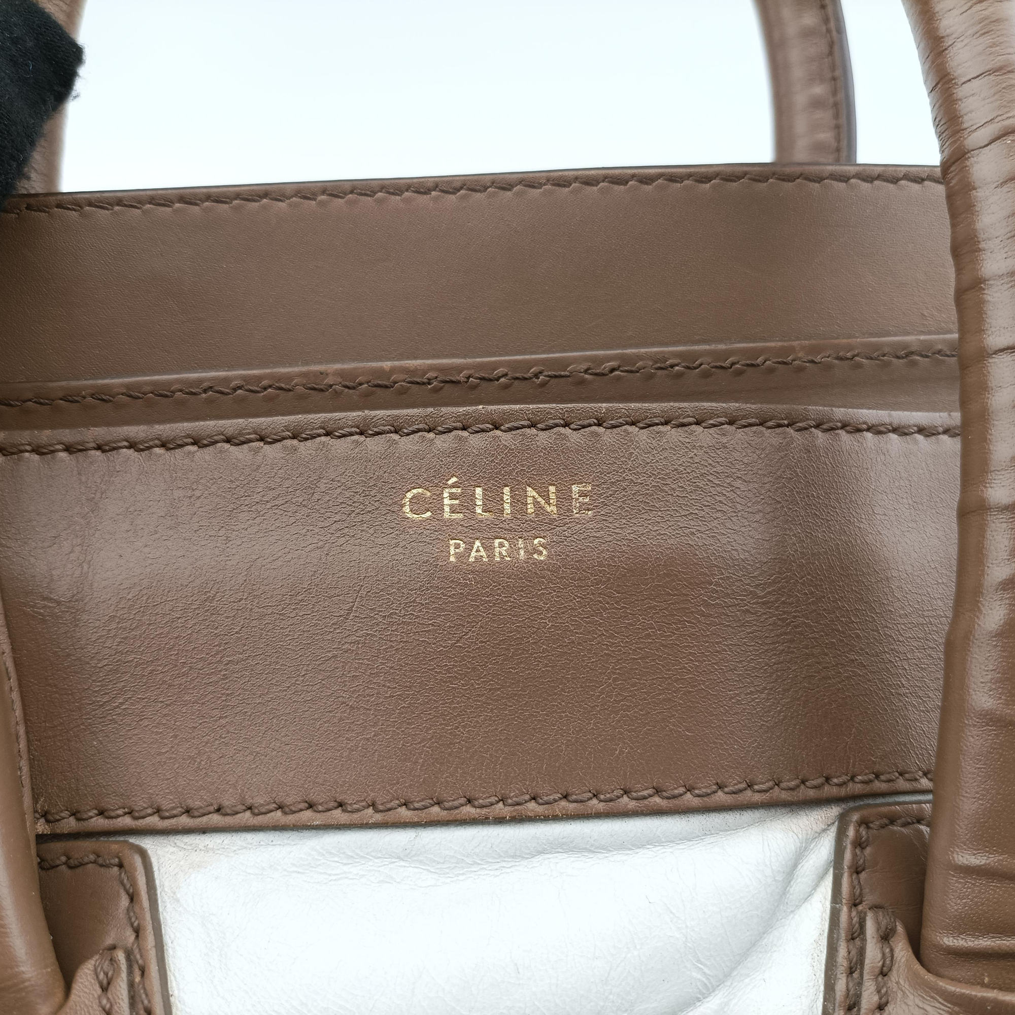 Pre-owned Celine Luggage Mini Shopper Beige × White Leather  handbag | stylenewstar