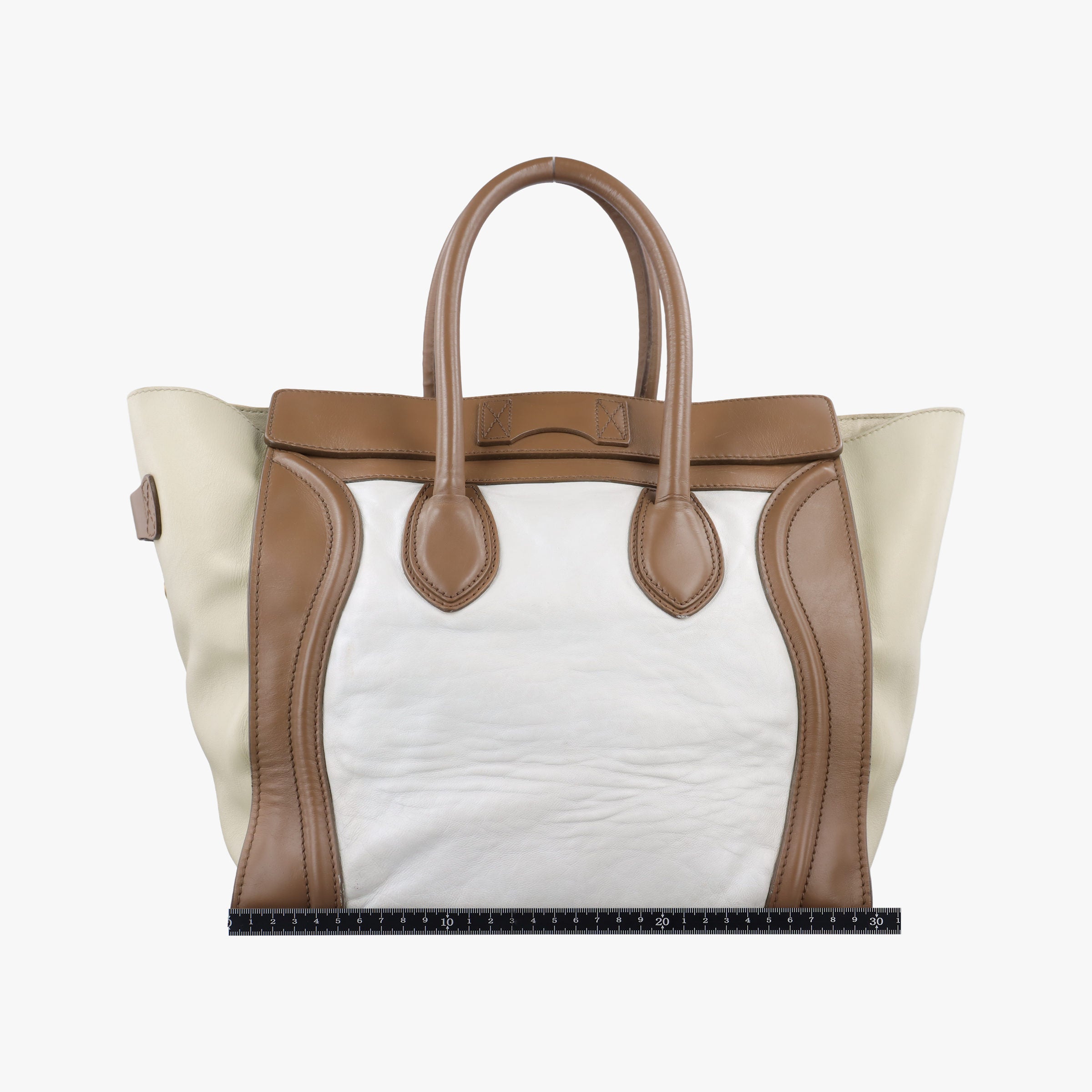 Pre-owned Celine Luggage Mini Shopper Beige × White Leather  handbag | stylenewstar