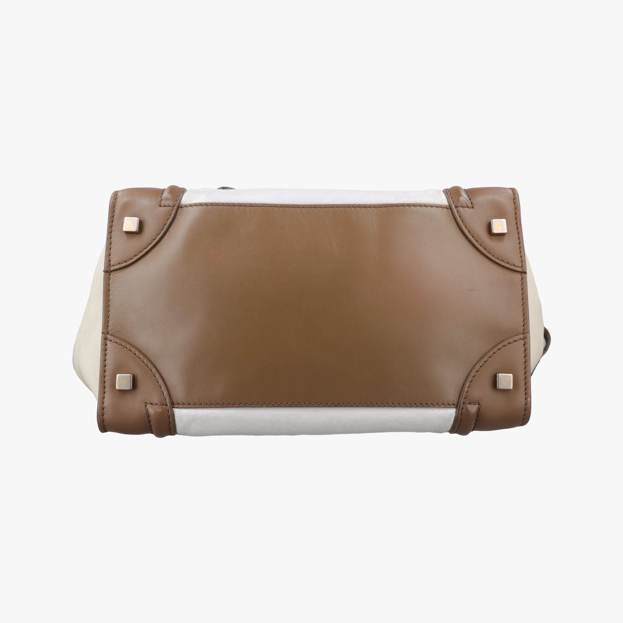 Pre-owned Celine Luggage Mini Shopper Beige × White Leather  handbag | stylenewstar