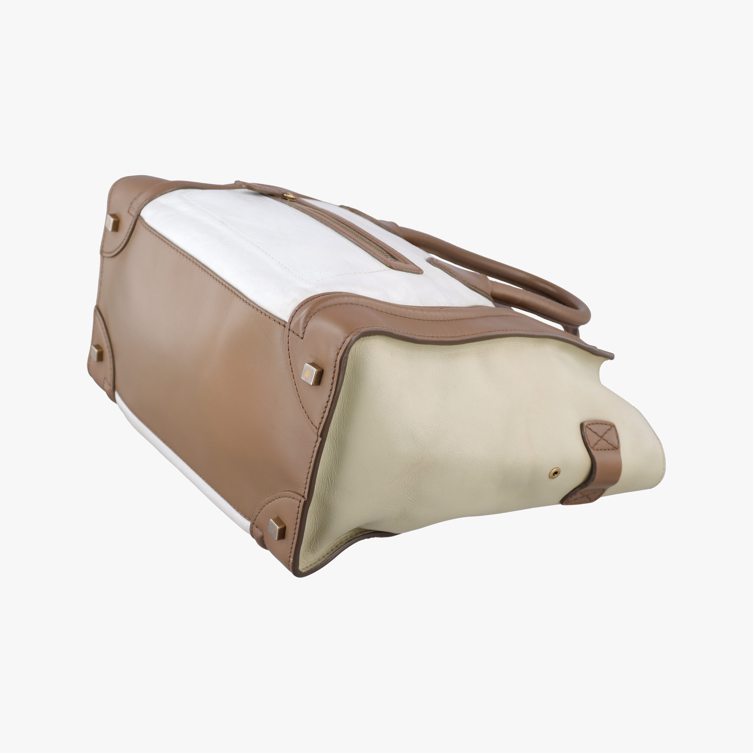 Pre-owned Celine Luggage Mini Shopper Beige × White Leather  handbag | stylenewstar