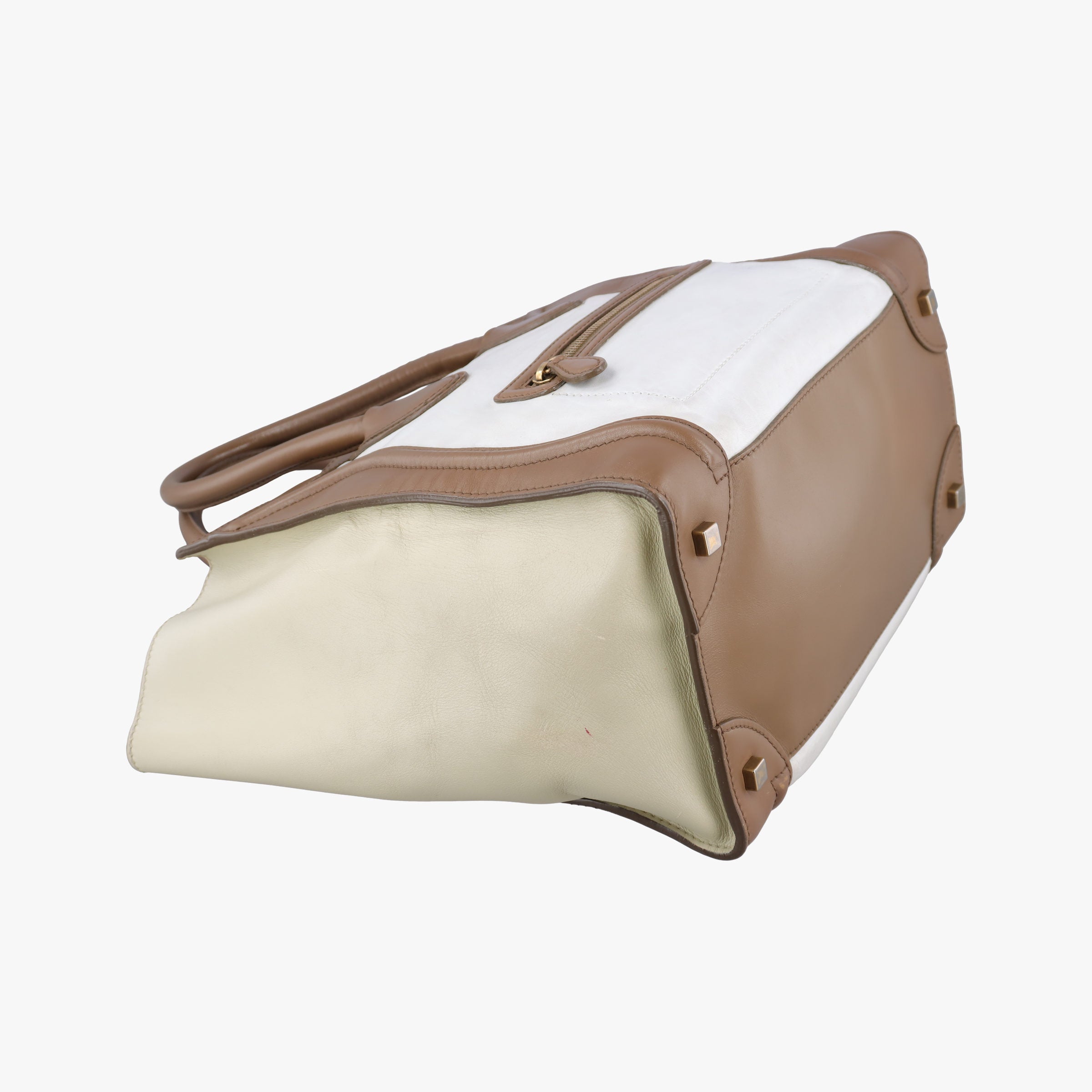 Pre-owned Celine Luggage Mini Shopper Beige × White Leather  handbag | stylenewstar