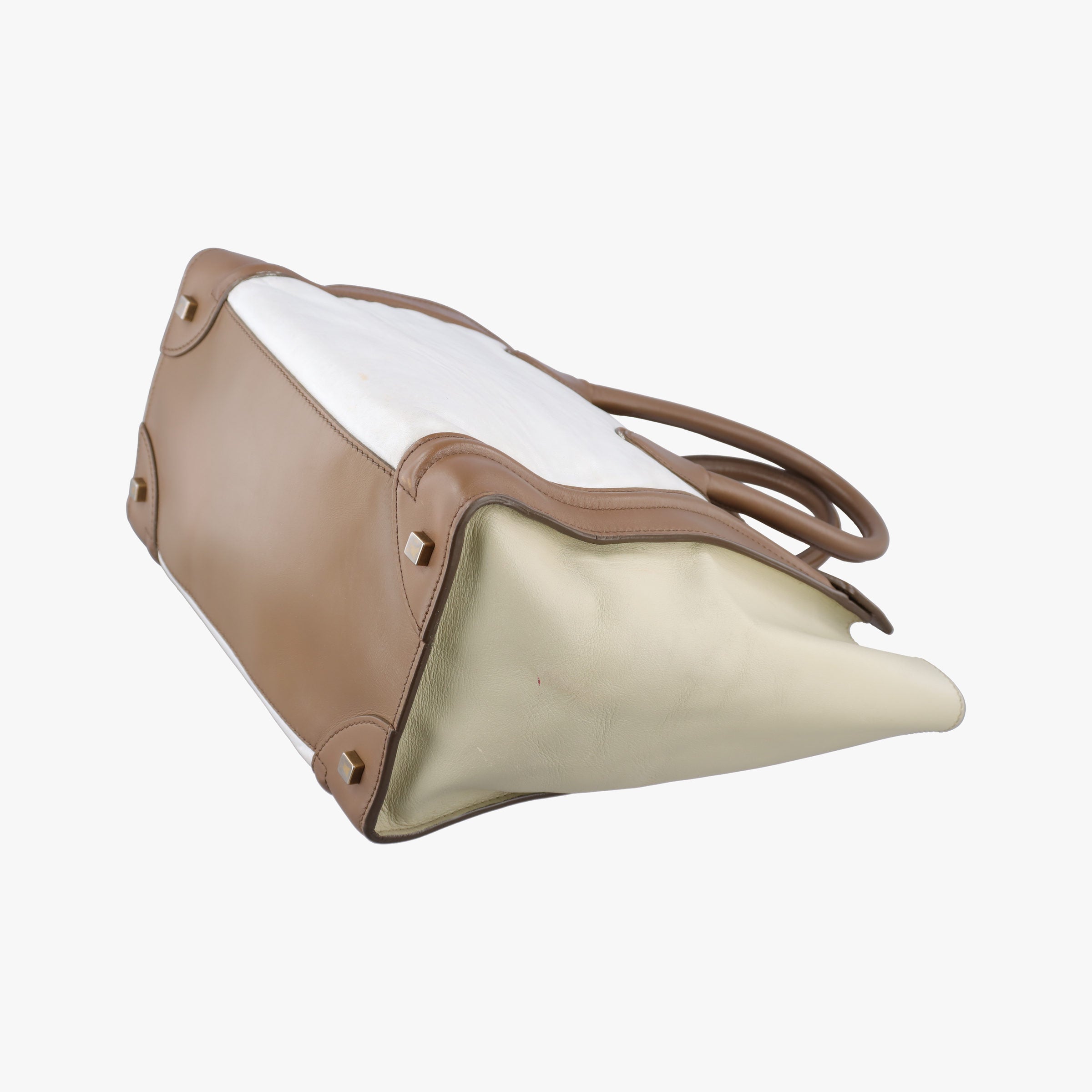 Pre-owned Celine Luggage Mini Shopper Beige × White Leather  handbag | stylenewstar