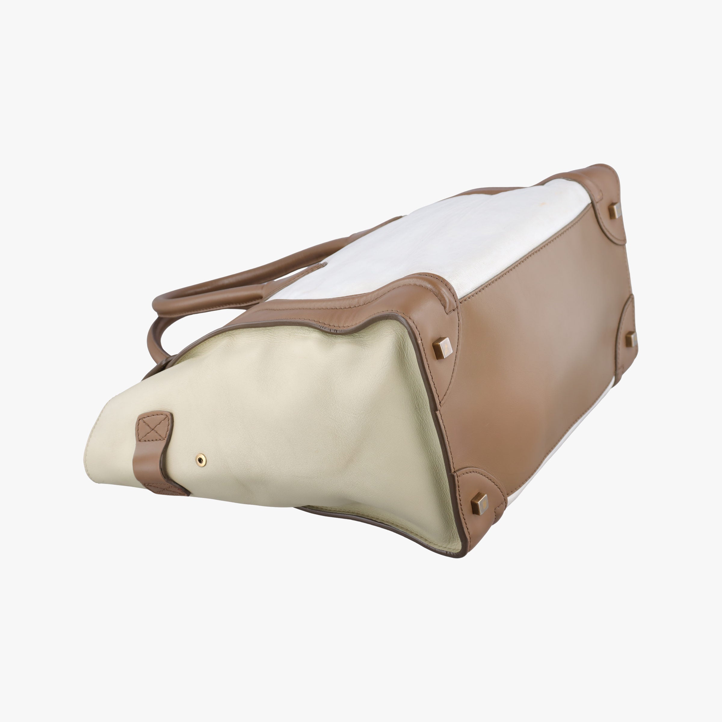 Pre-owned Celine Luggage Mini Shopper Beige × White Leather  handbag | stylenewstar