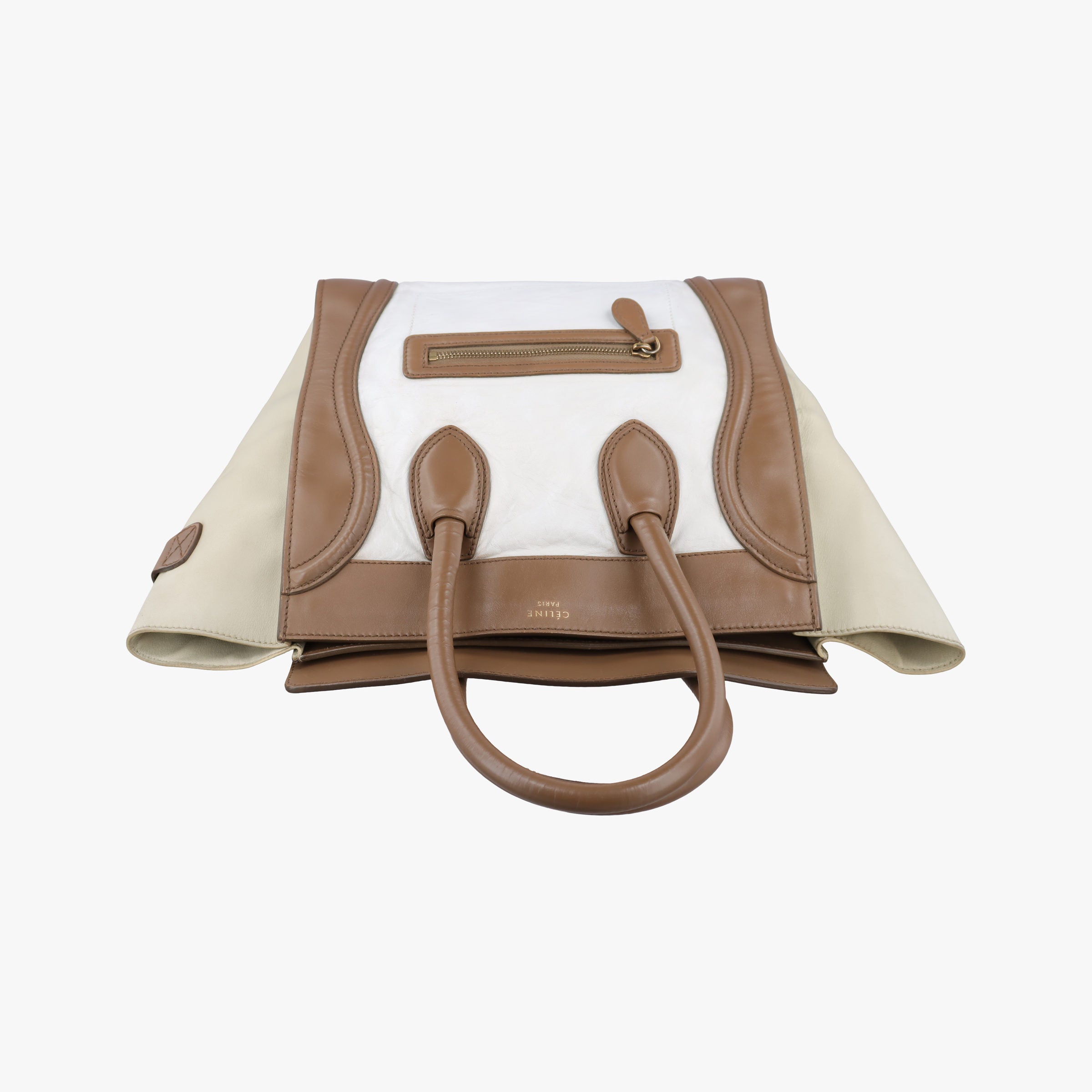 Pre-owned Celine Luggage Mini Shopper Beige × White Leather  handbag | stylenewstar