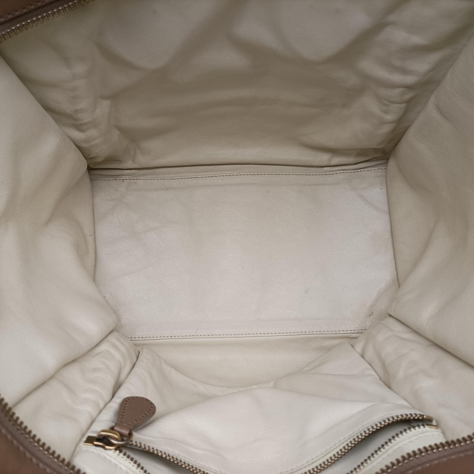Pre-owned Celine Luggage Mini Shopper Beige × White Leather  handbag | stylenewstar