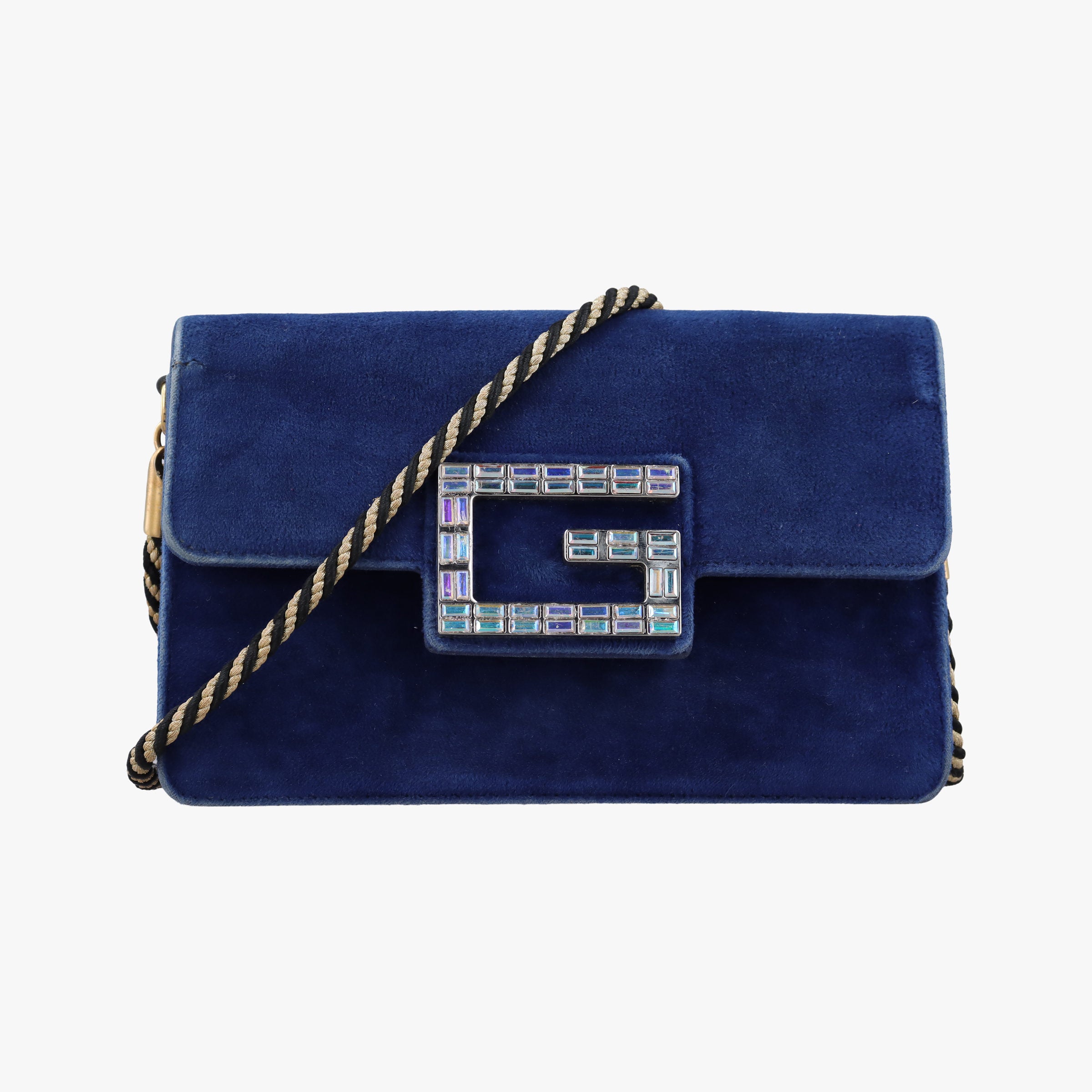 Pre-owned Gucci Square G Navy velour 544242 shoulderbag | stylenewstar