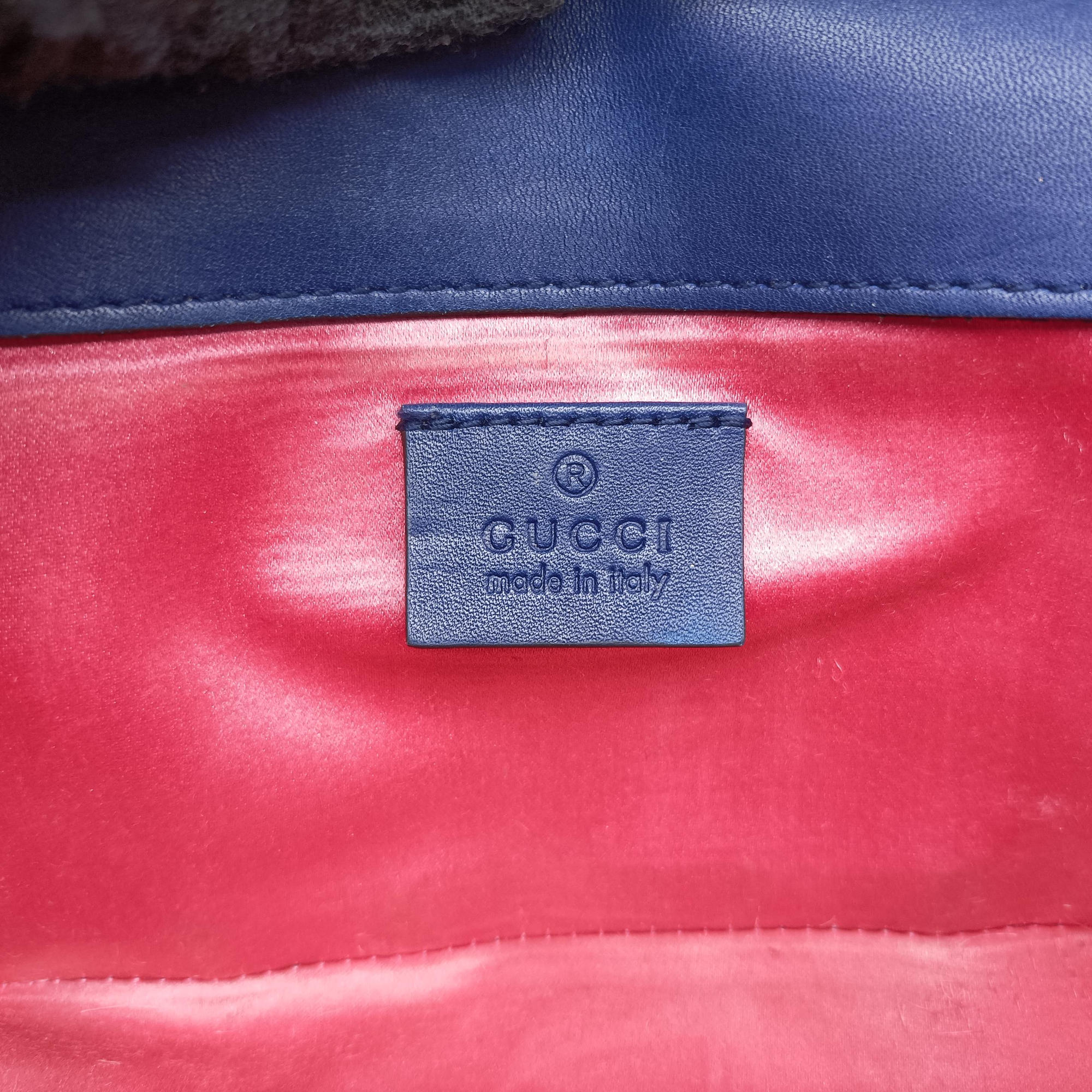Pre-owned Gucci Square G Navy velour 544242 shoulderbag | stylenewstar