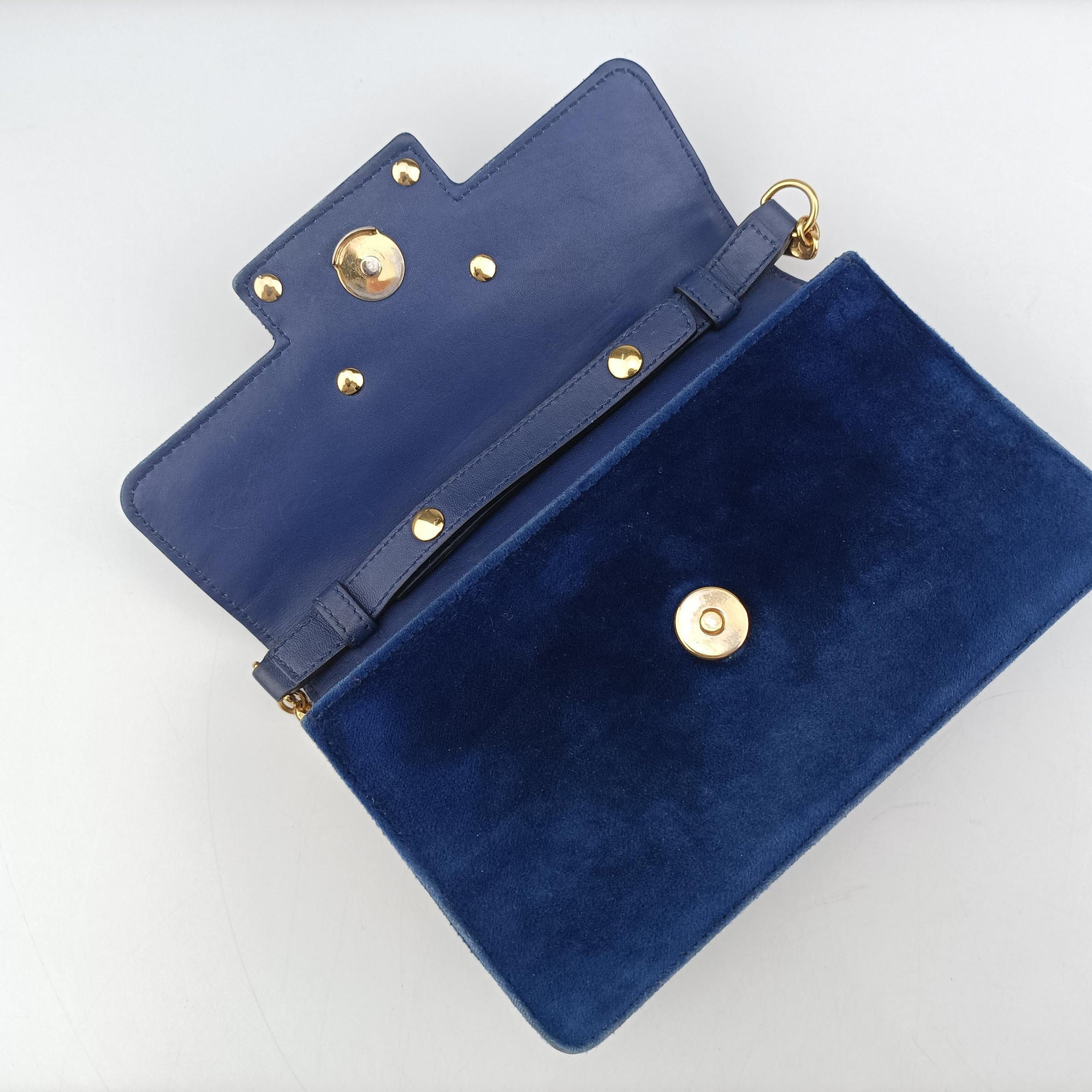 Pre-owned Gucci Square G Navy velour 544242 shoulderbag | stylenewstar