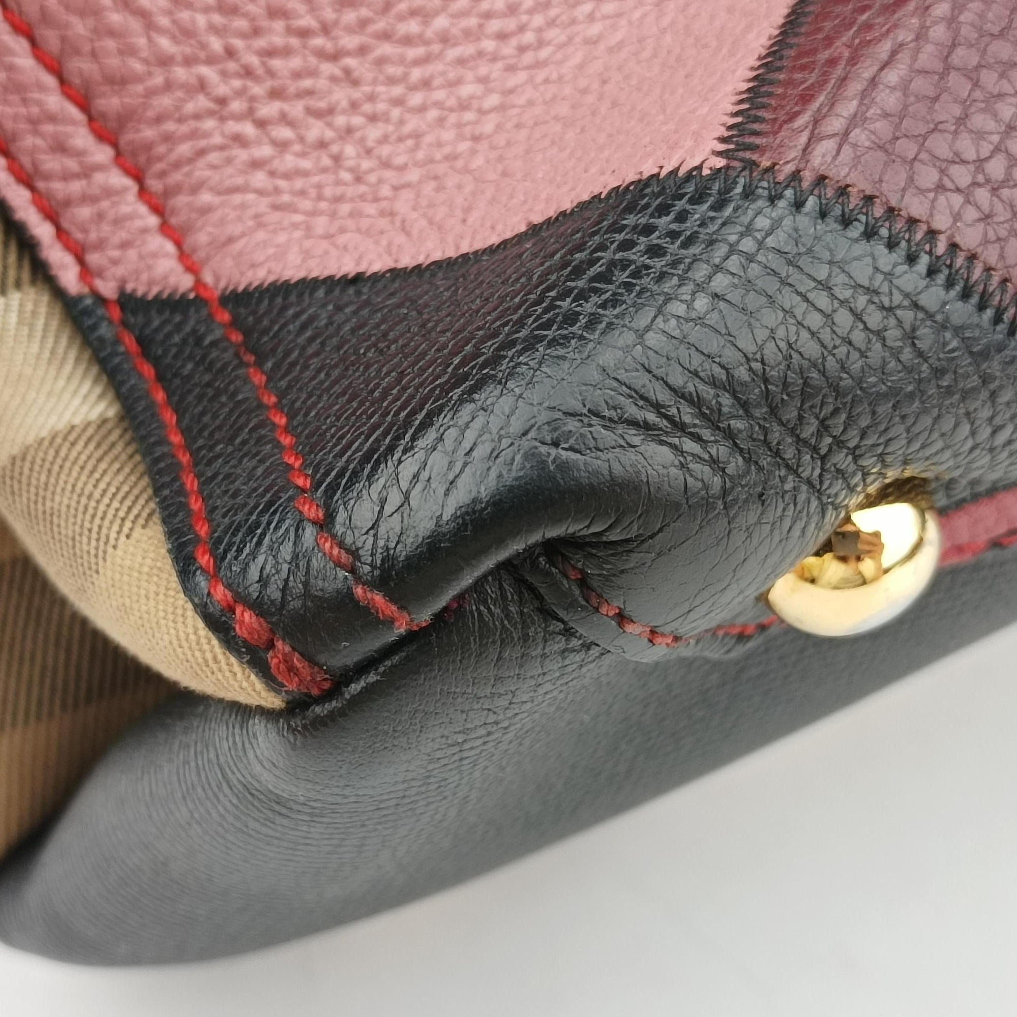 Pre-owned Burberry Banner Patchwork Medium Tote Multicolour Leather CF 402 handbag | stylenewstar
