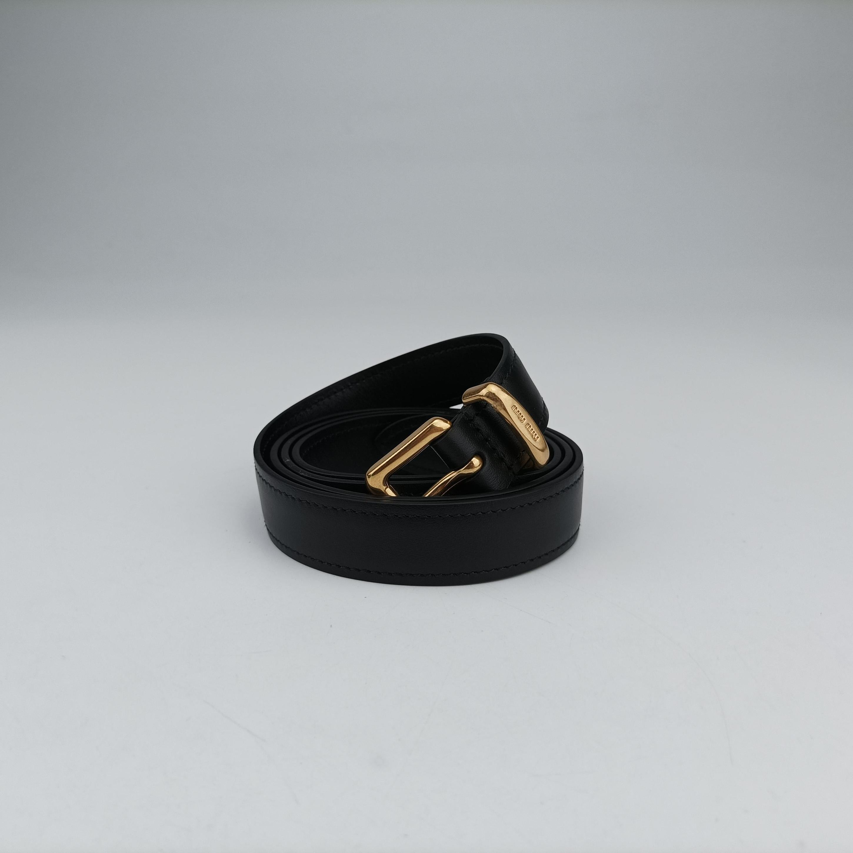 Pre-owned Miu Miu Logo belt Black leather  bum bag/waist bag | stylenewstar