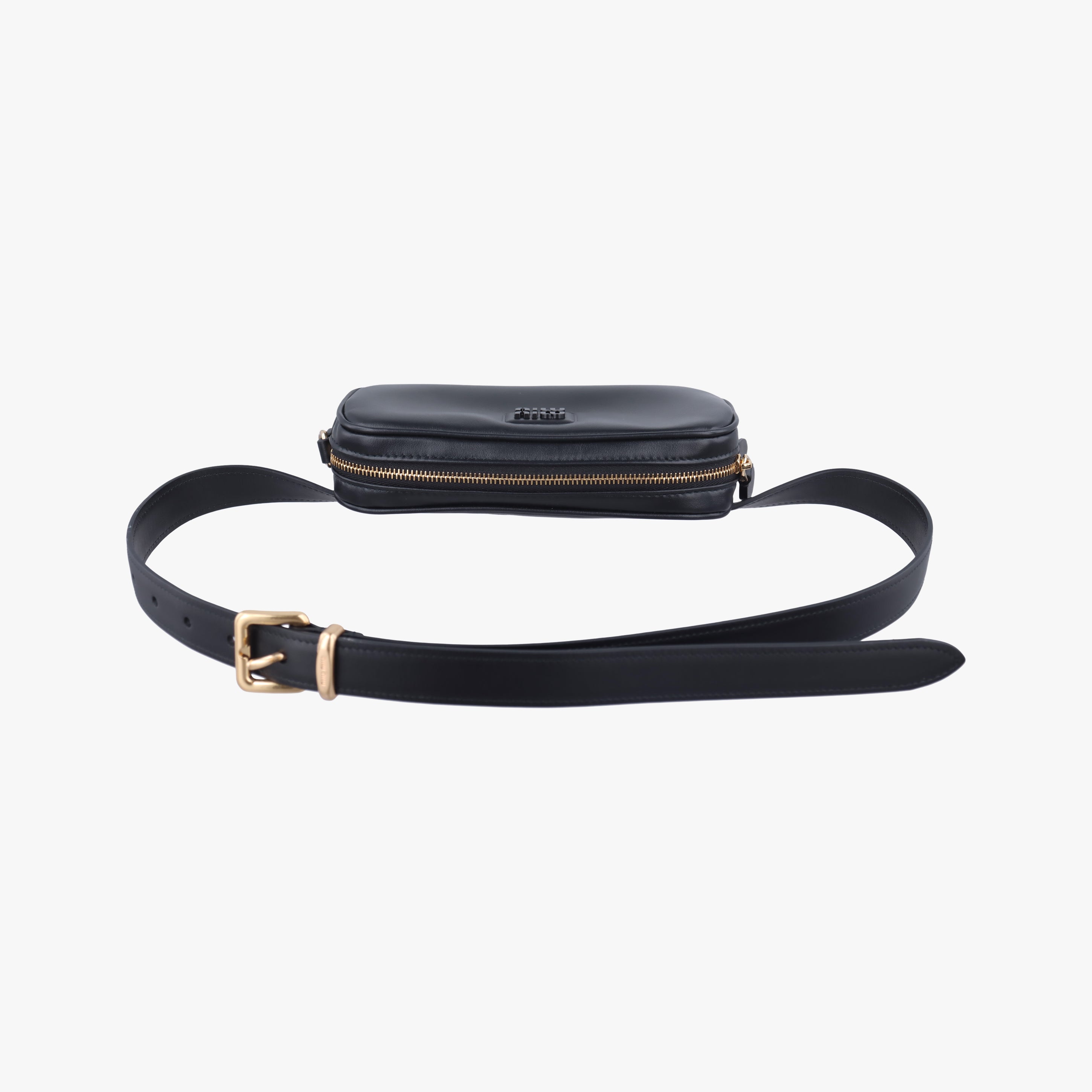 Pre-owned Miu Miu Logo belt Black leather  bum bag/waist bag | stylenewstar