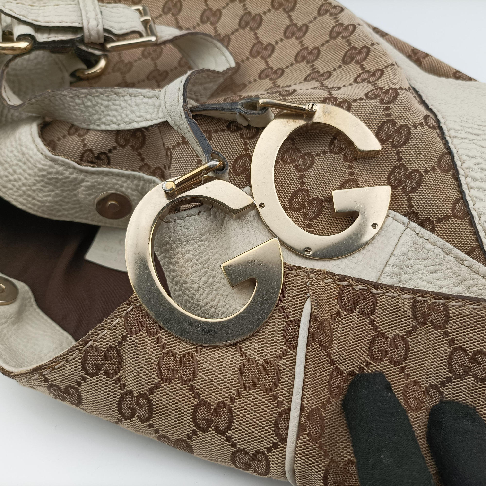 Pre-owned Gucci Charlotte Hobo Brown×White canvas×leather 203504 handbag | stylenewstar