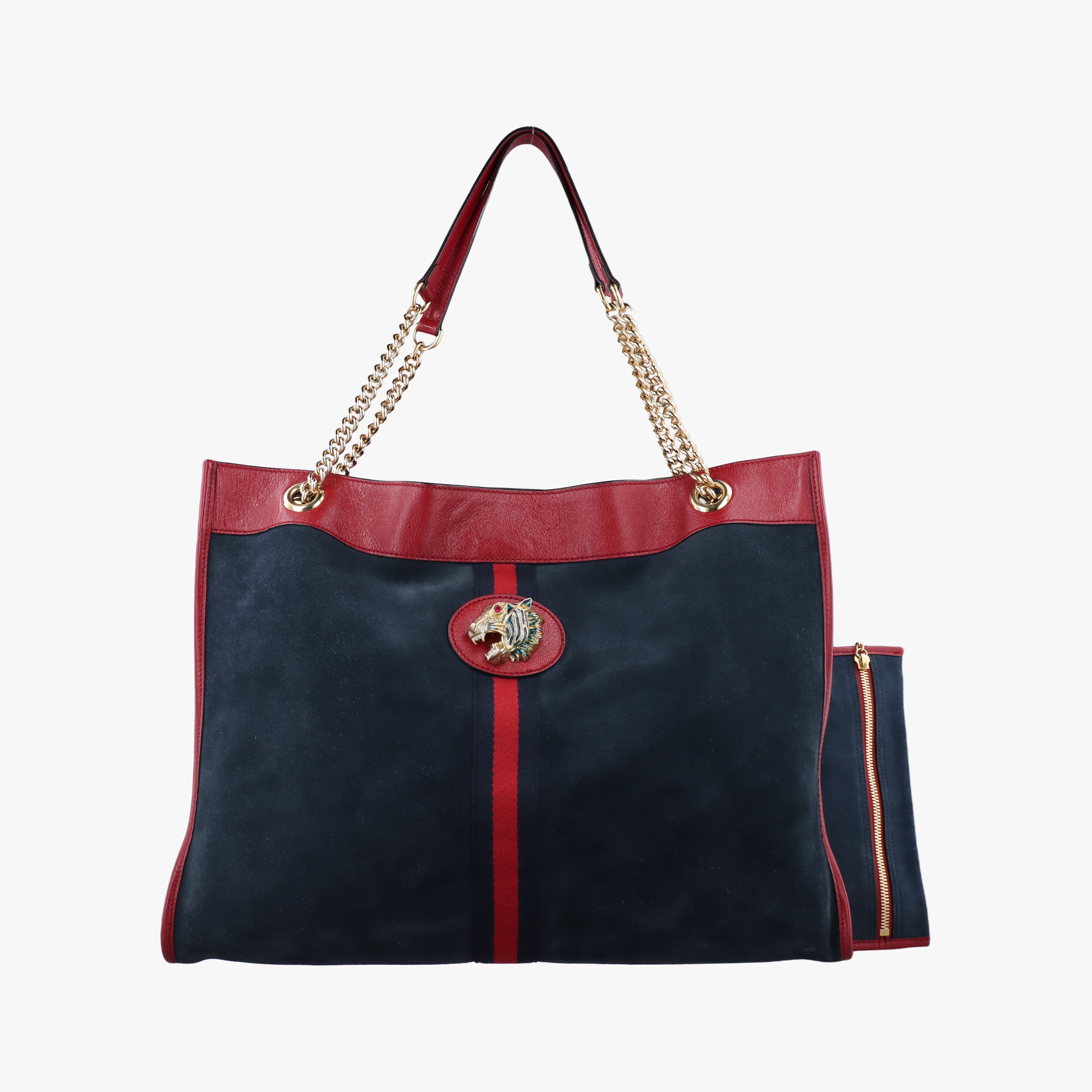 Pre-owned Gucci Rajah navy×red Suede×leather 537219 shoulderbag | stylenewstar