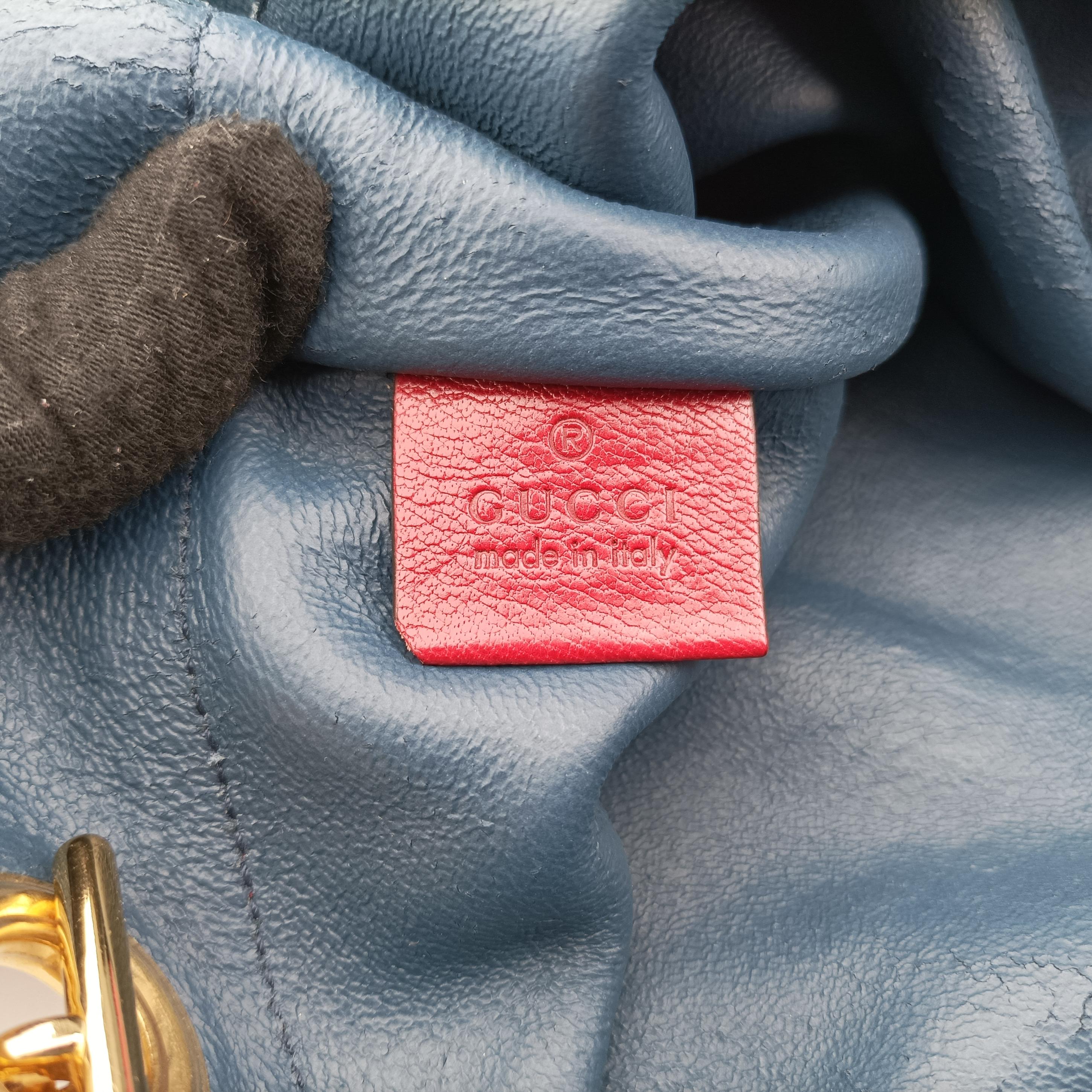 Pre-owned Gucci Rajah navy×red Suede×leather 537219 shoulderbag | stylenewstar