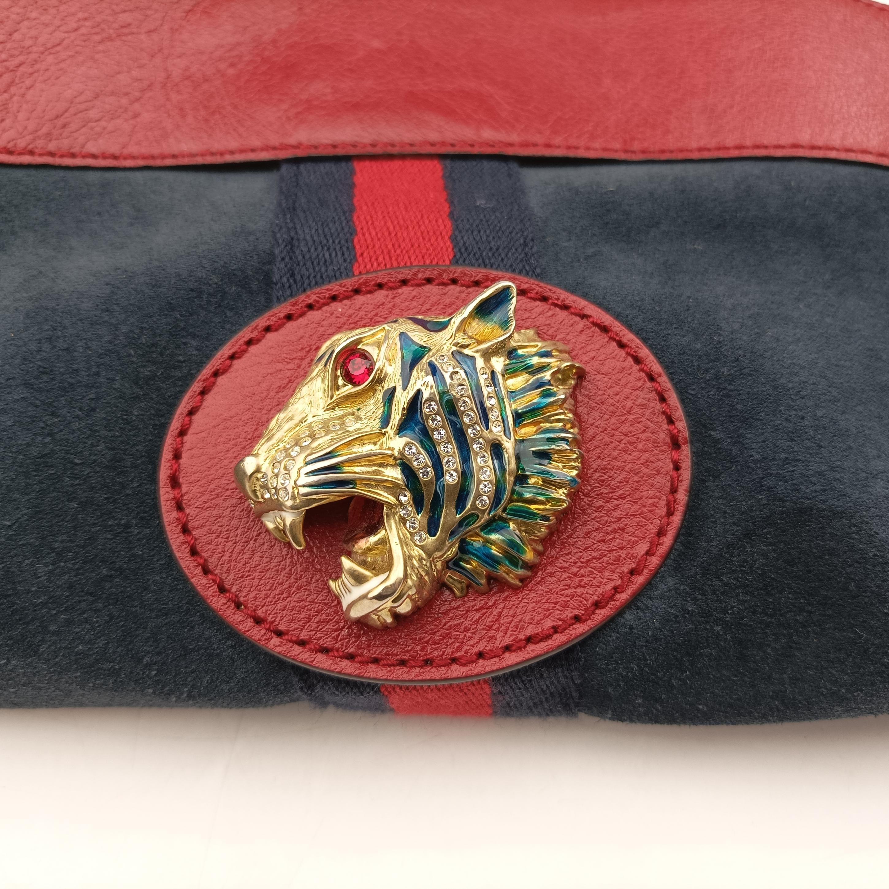 Pre-owned Gucci Rajah navy×red Suede×leather 537219 shoulderbag | stylenewstar