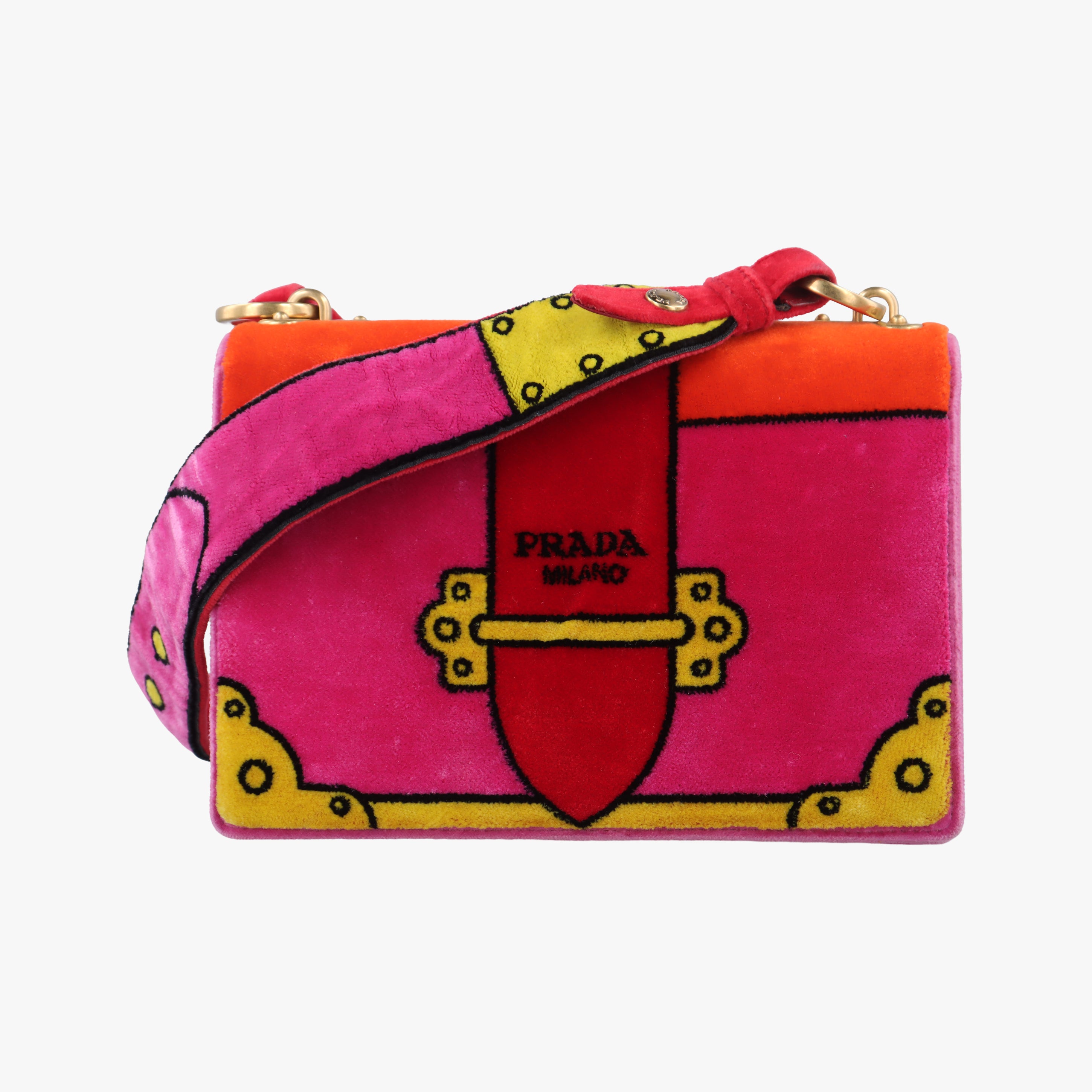 Pre-owned Prada Cahier pink×Multicolour velour 1BD075 shoulderbag | stylenewstar