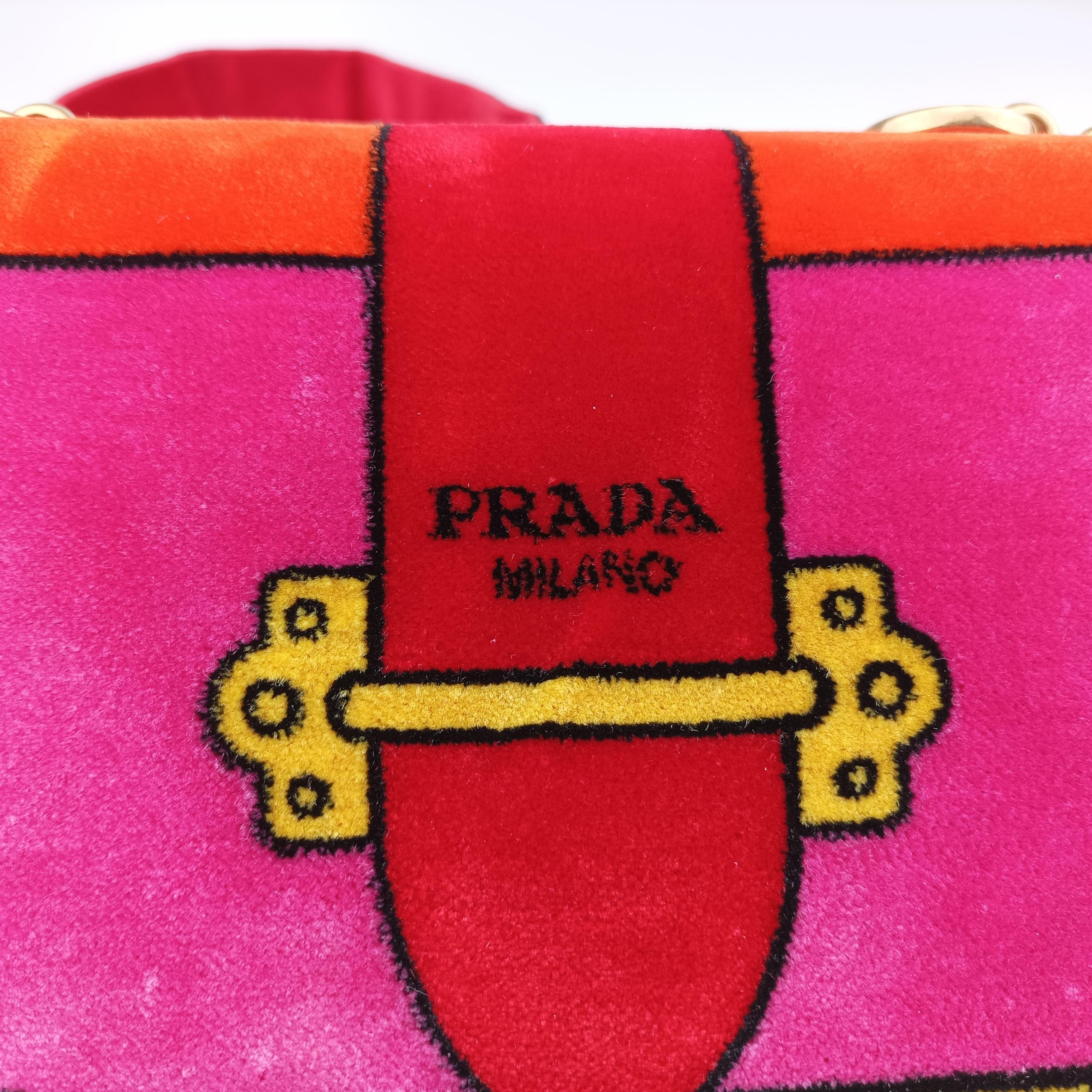 Pre-owned Prada Cahier pink×Multicolour velour 1BD075 shoulderbag | stylenewstar