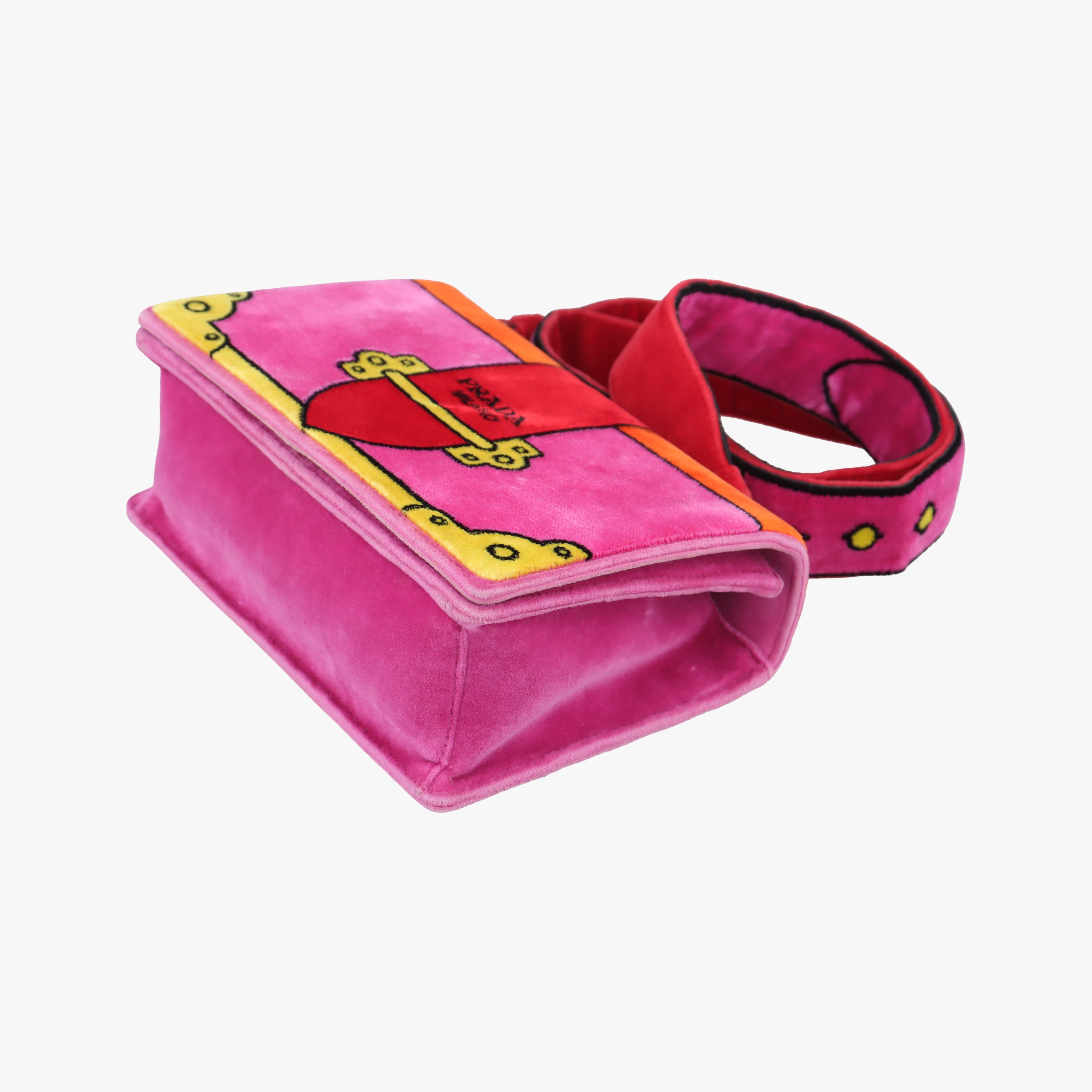 Pre-owned Prada Cahier pink×Multicolour velour 1BD075 shoulderbag | stylenewstar