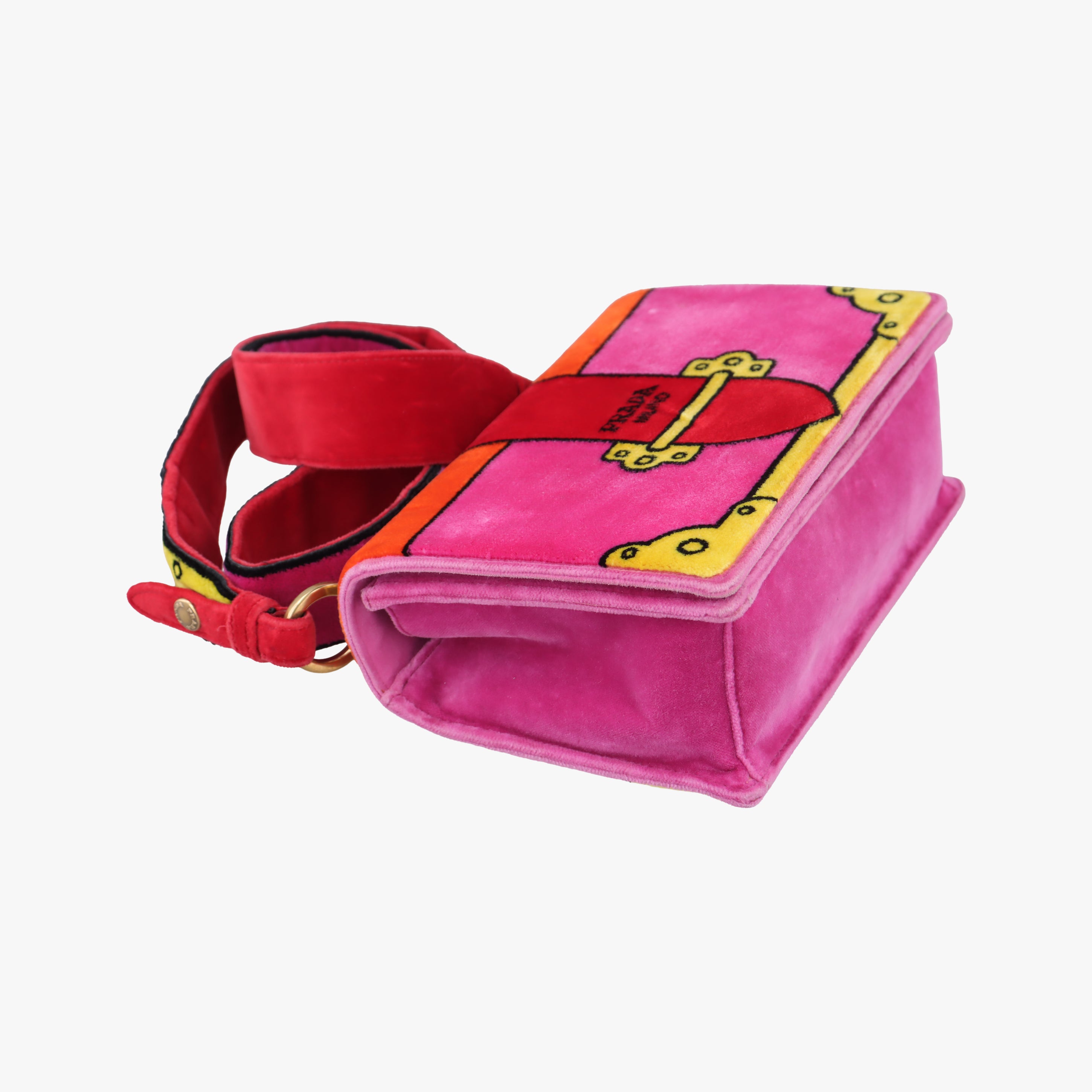 Pre-owned Prada Cahier pink×Multicolour velour 1BD075 shoulderbag | stylenewstar