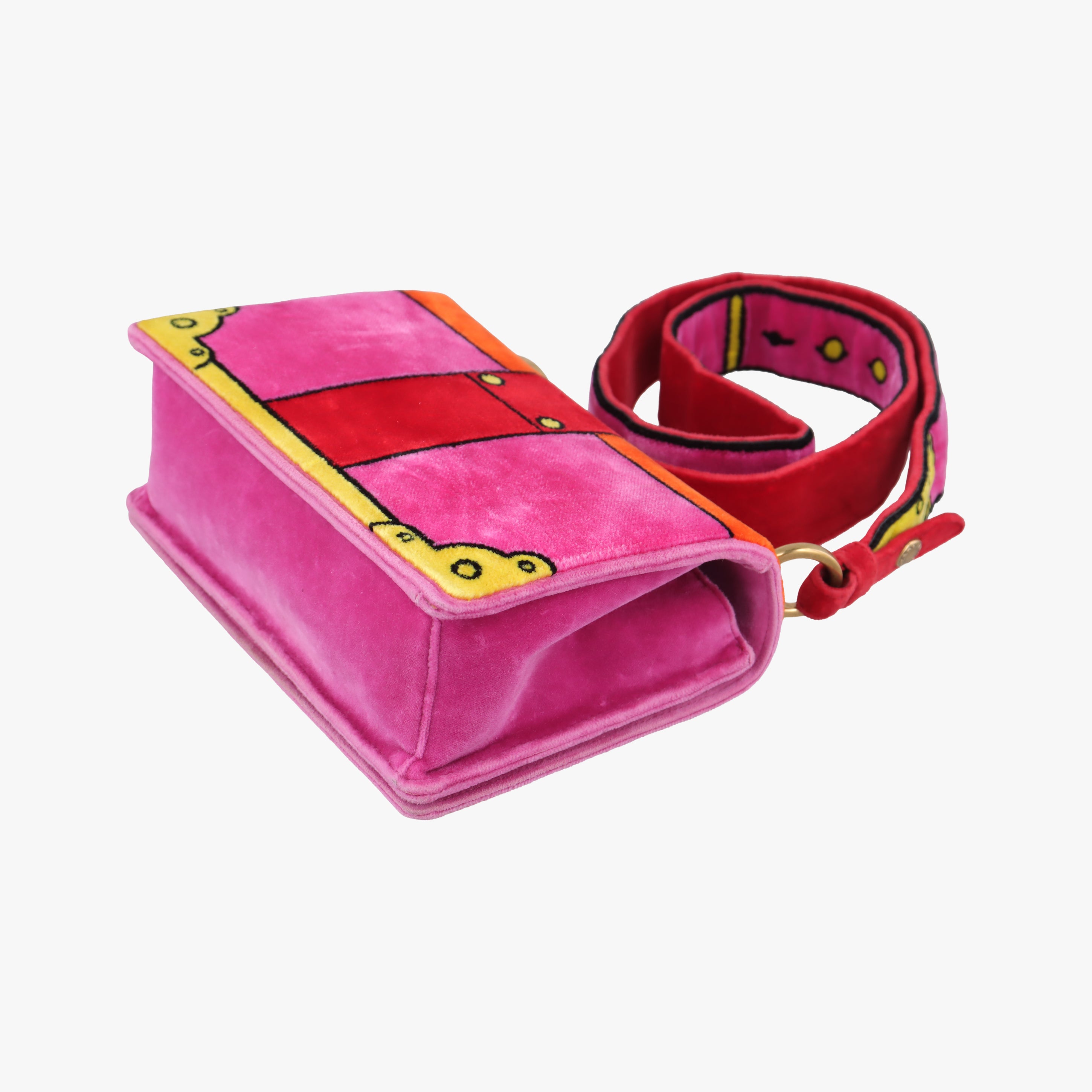 Pre-owned Prada Cahier pink×Multicolour velour 1BD075 shoulderbag | stylenewstar