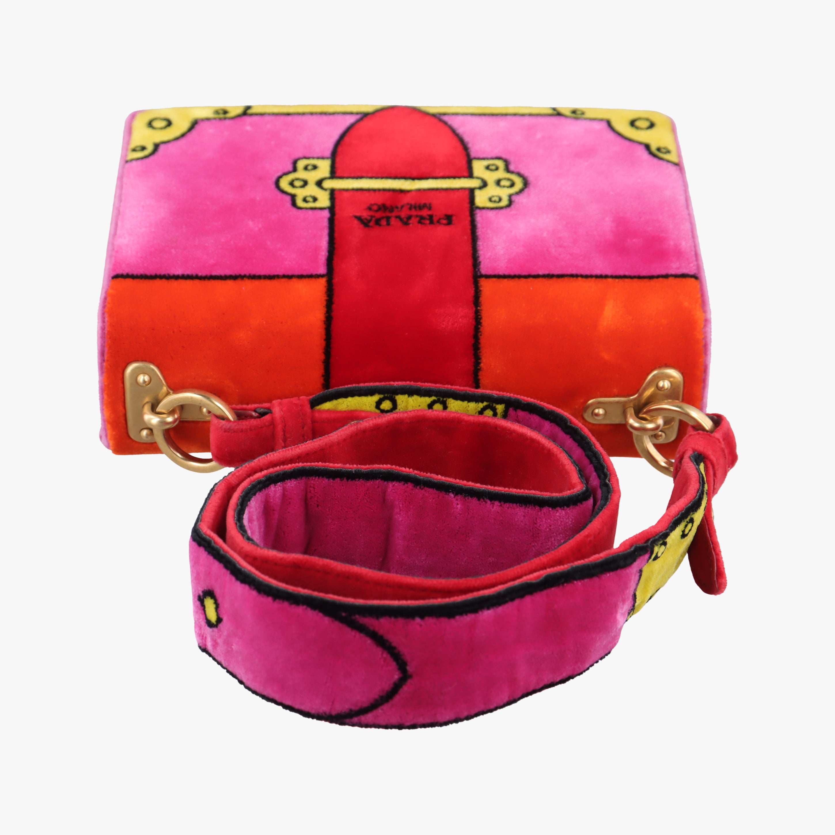 Pre-owned Prada Cahier pink×Multicolour velour 1BD075 shoulderbag | stylenewstar