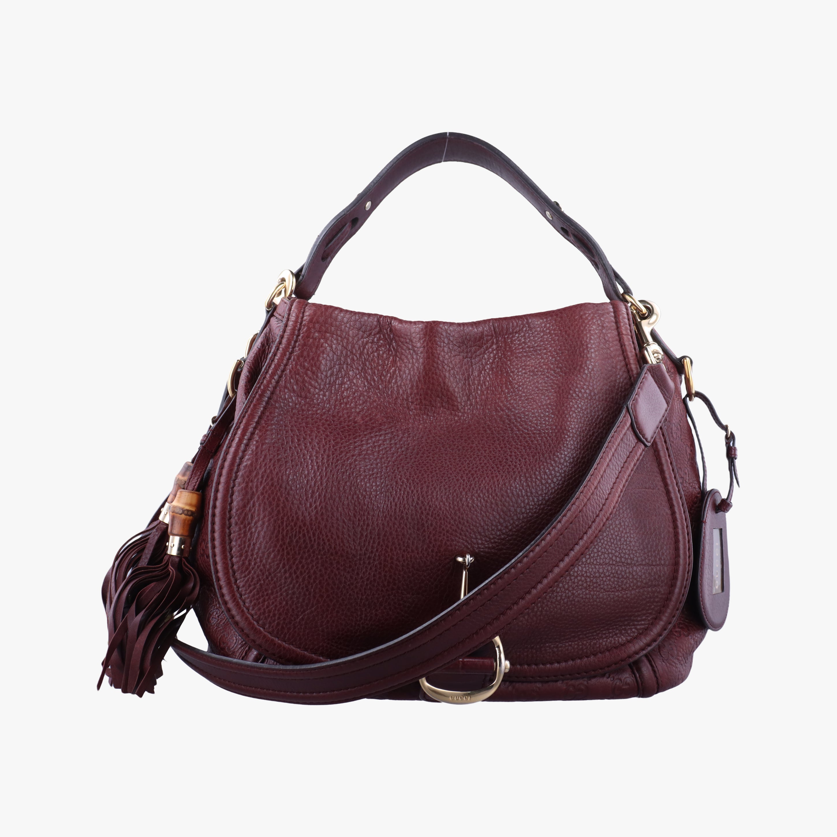 Pre-owned Gucci Guccissima Large Techno Horsebit Hobo Burgundy Leather 240236 shoulderbag | stylenewstar