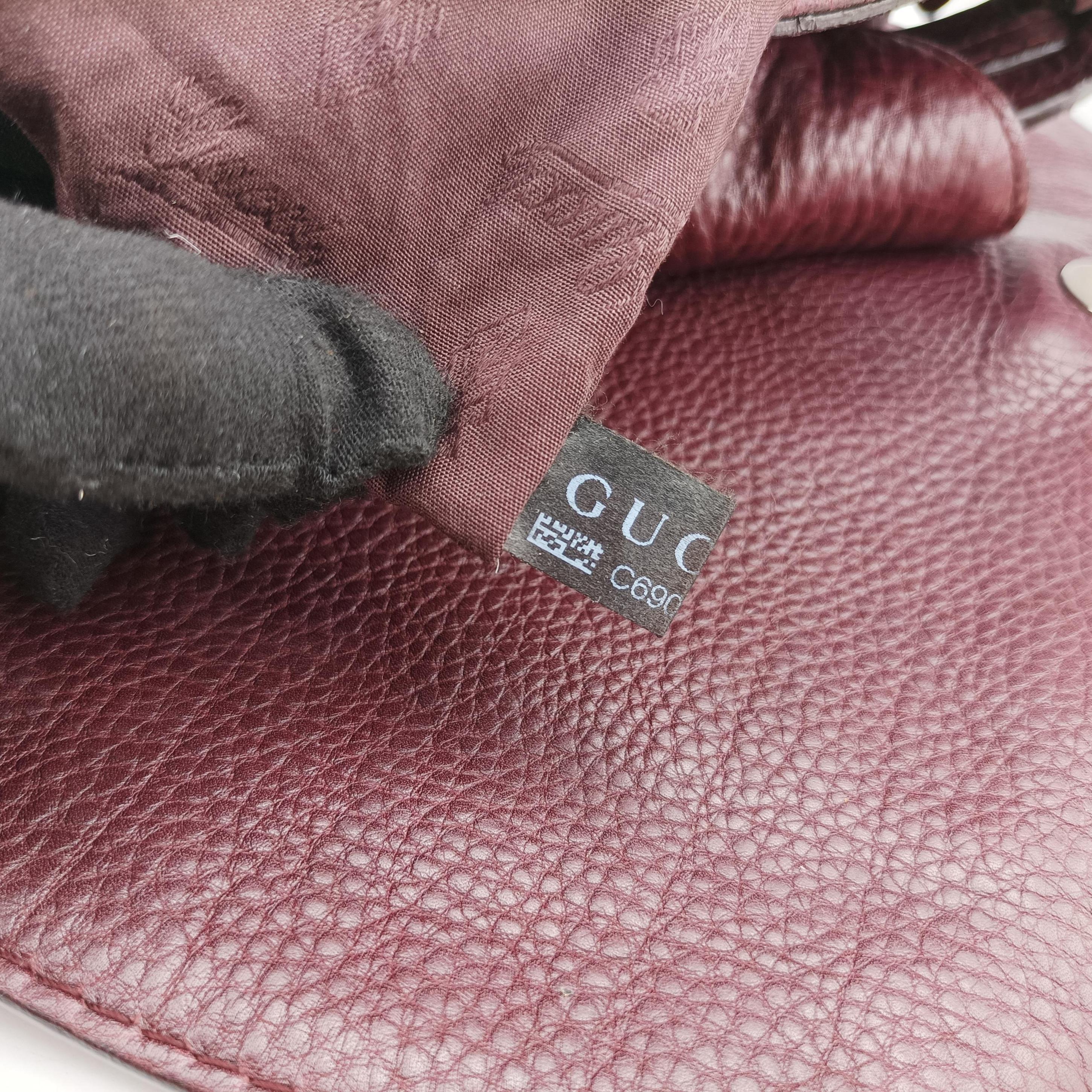 Pre-owned Gucci Guccissima Large Techno Horsebit Hobo Burgundy Leather 240236 shoulderbag | stylenewstar