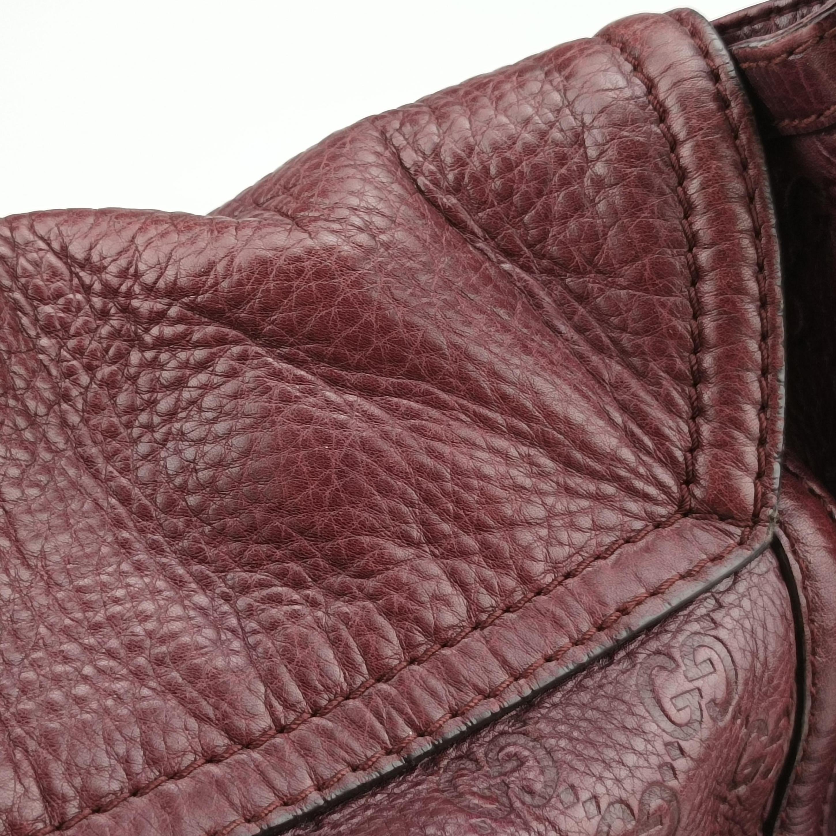Pre-owned Gucci Guccissima Large Techno Horsebit Hobo Burgundy Leather 240236 shoulderbag | stylenewstar