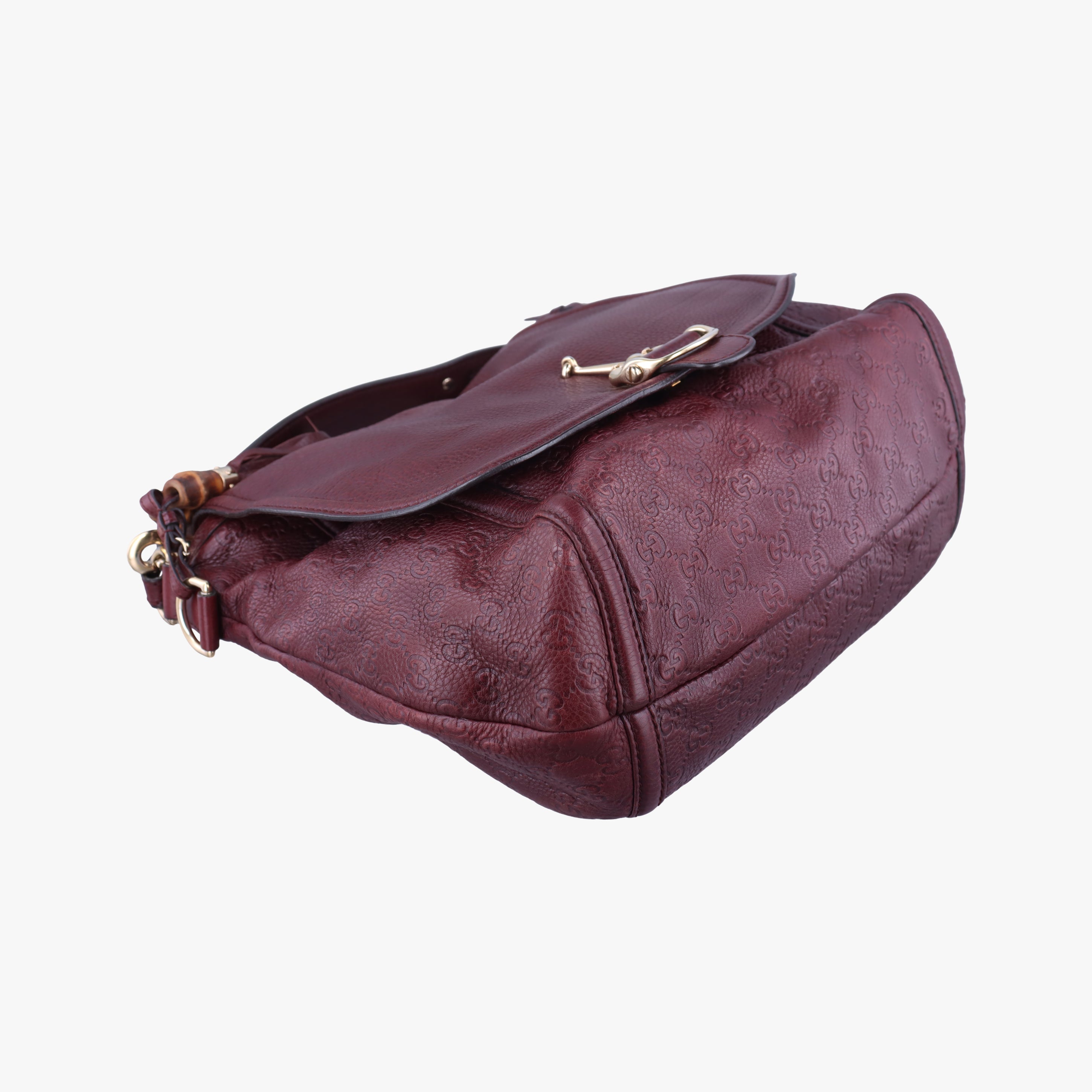 Pre-owned Gucci Guccissima Large Techno Horsebit Hobo Burgundy Leather 240236 shoulderbag | stylenewstar