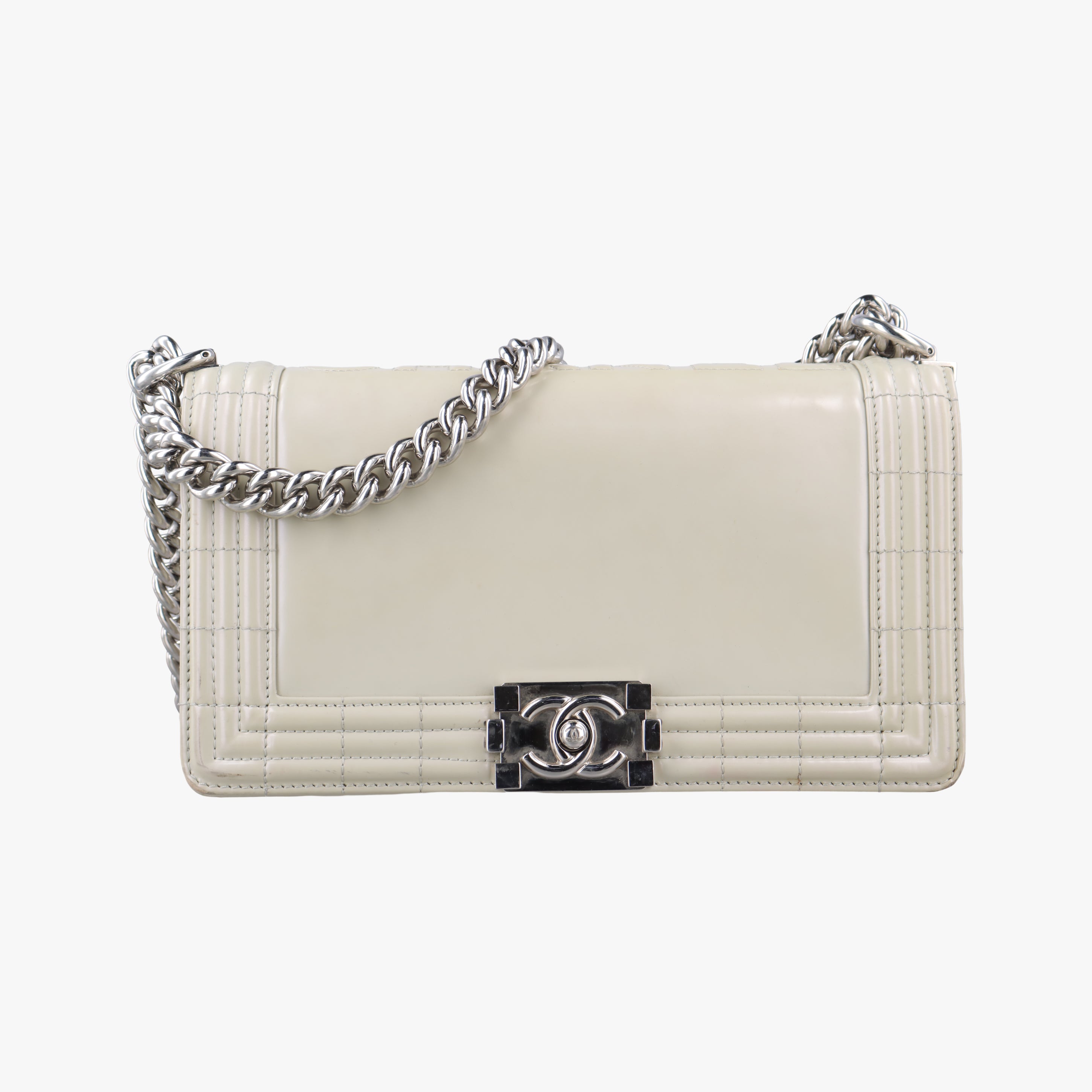 Vintage Chanel BOY CHANEL White Patent A67018 shoulderbag | stylenewstar