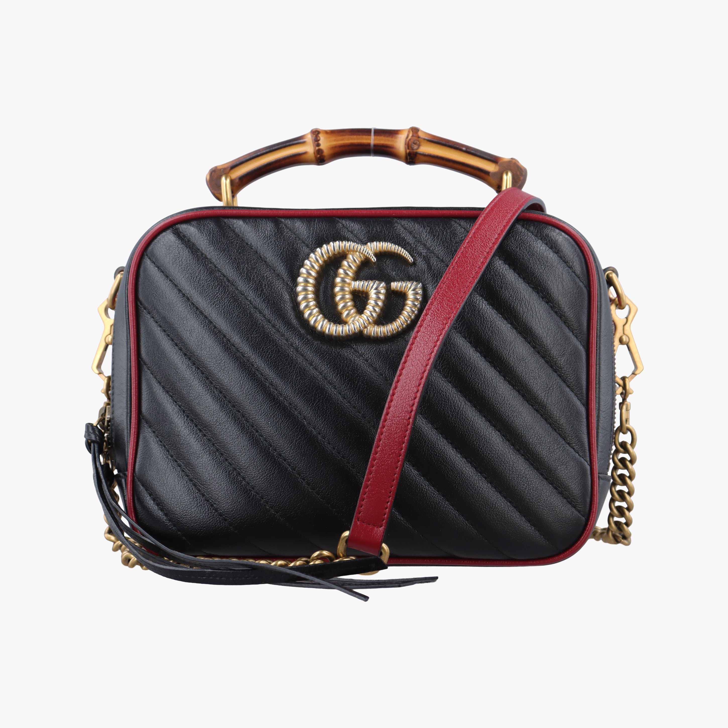 Secondhand Gucci GG Marmont Bamboo Top Handle Black×Red Leather 602270 shoulderbag | stylenewstar