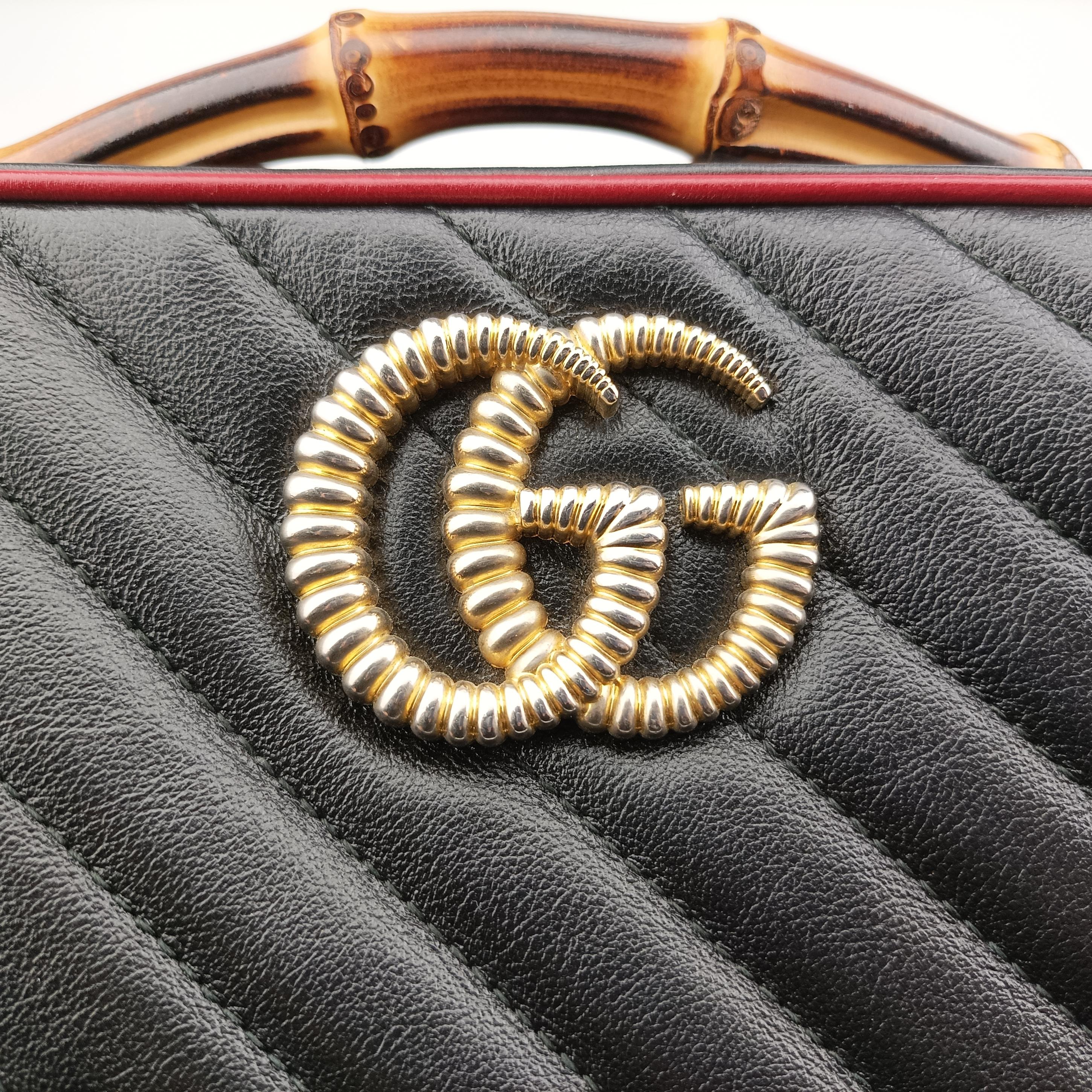 Secondhand Gucci GG Marmont Bamboo Top Handle Black×Red Leather 602270 shoulderbag | stylenewstar