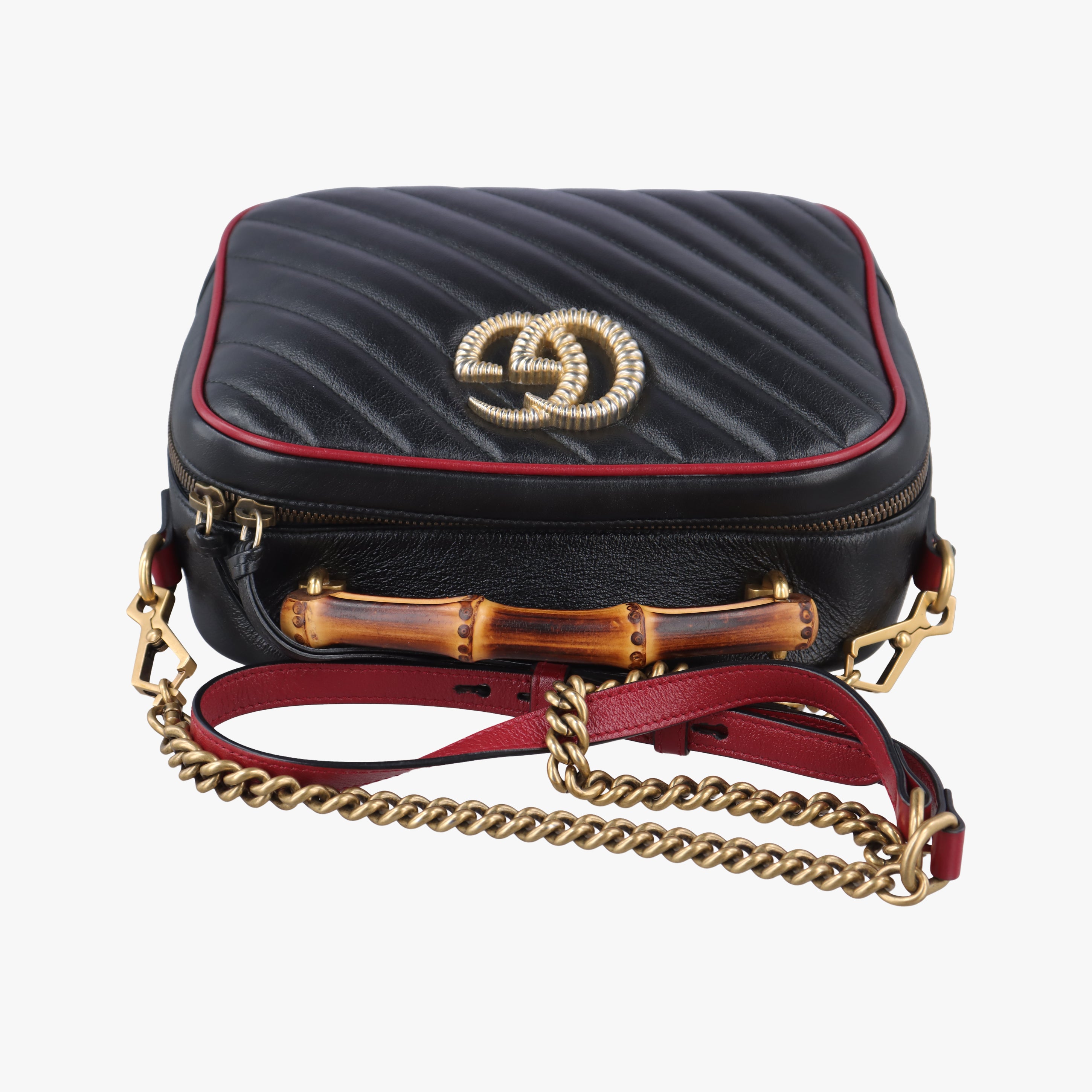 Secondhand Gucci GG Marmont Bamboo Top Handle Black×Red Leather 602270 shoulderbag | stylenewstar