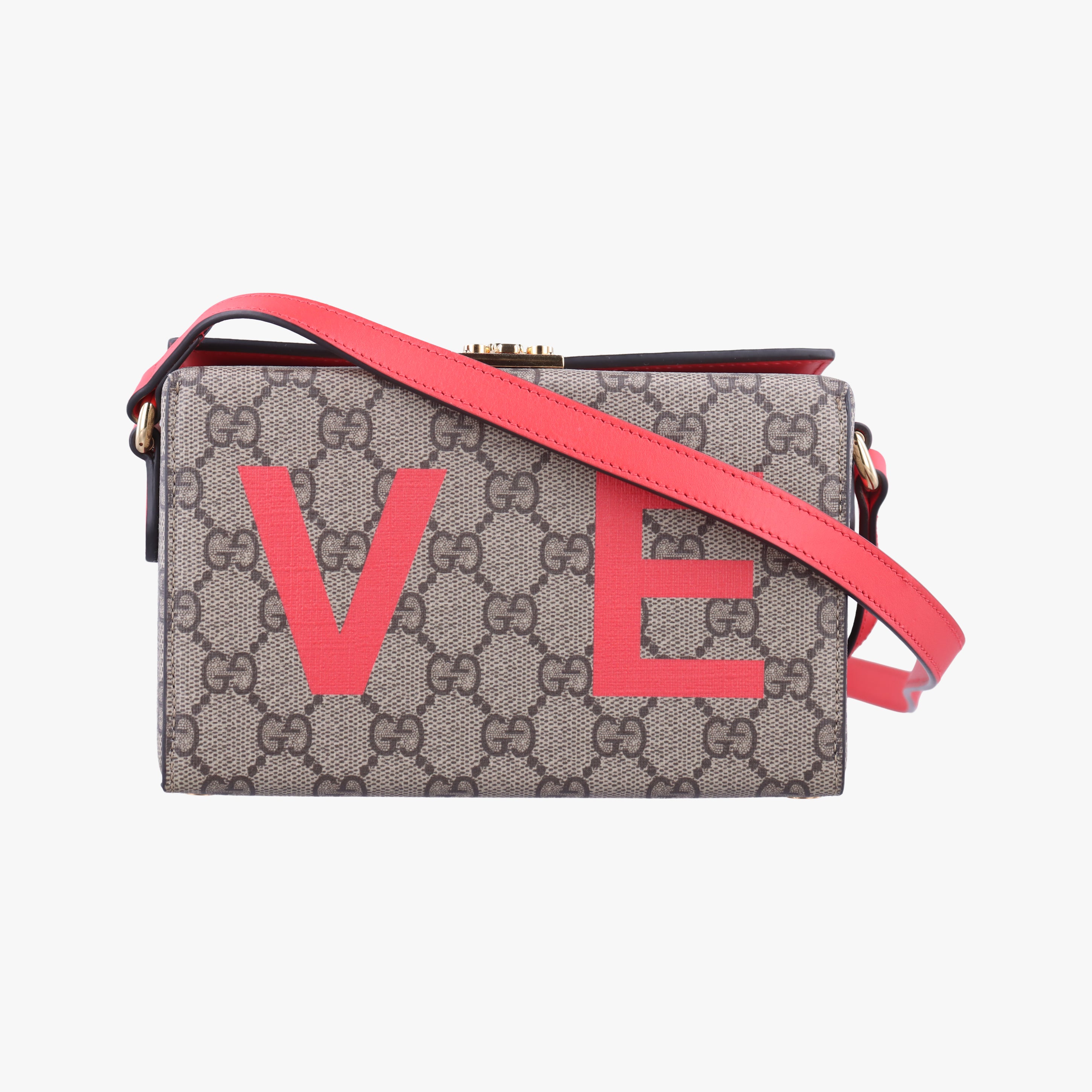 Pre-owned Gucci GG Supreme Brown×Red PVC coated canvas 677610 shoulderbag | stylenewstar