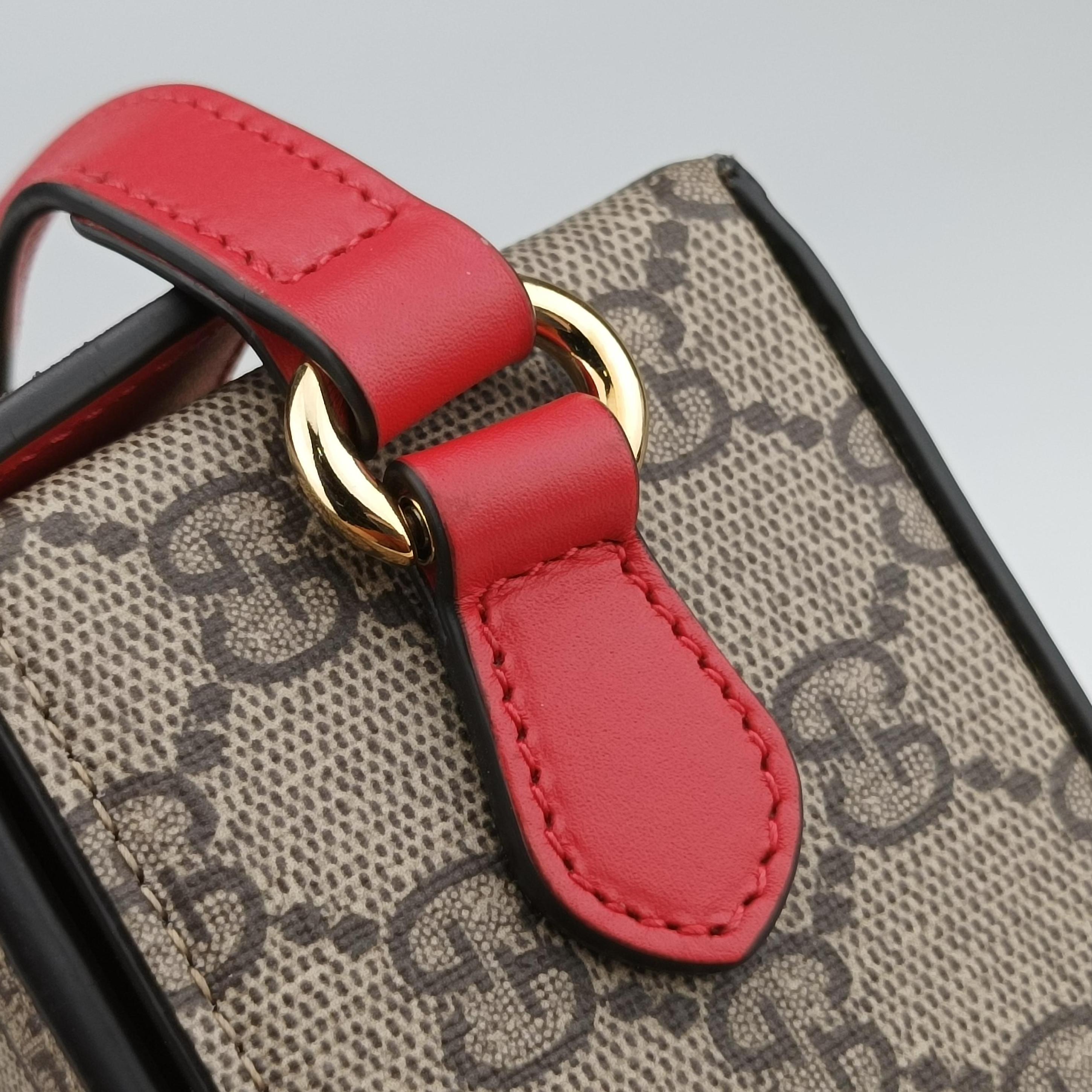 Pre-owned Gucci GG Supreme Brown×Red PVC coated canvas 677610 shoulderbag | stylenewstar