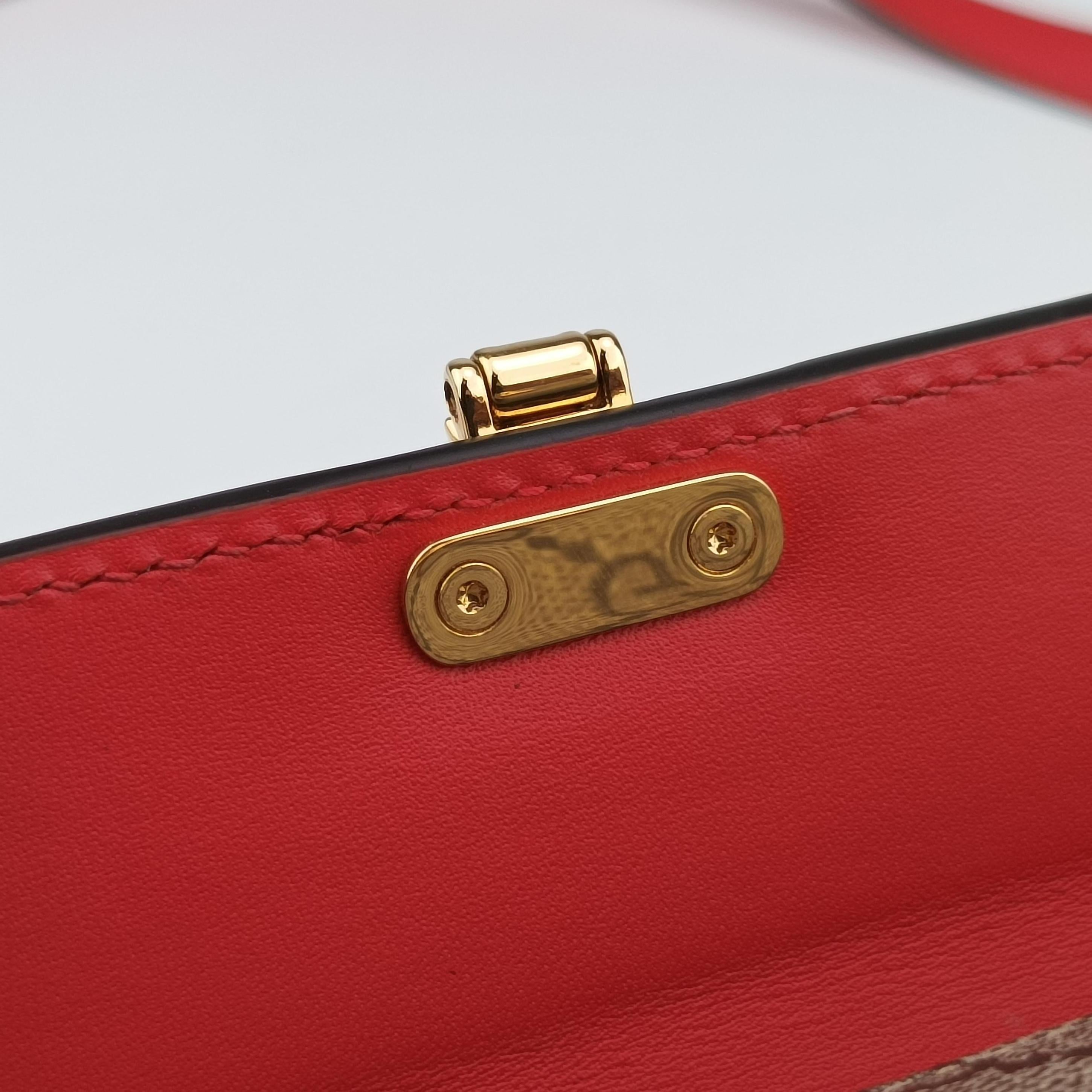 Pre-owned Gucci GG Supreme Brown×Red PVC coated canvas 677610 shoulderbag | stylenewstar