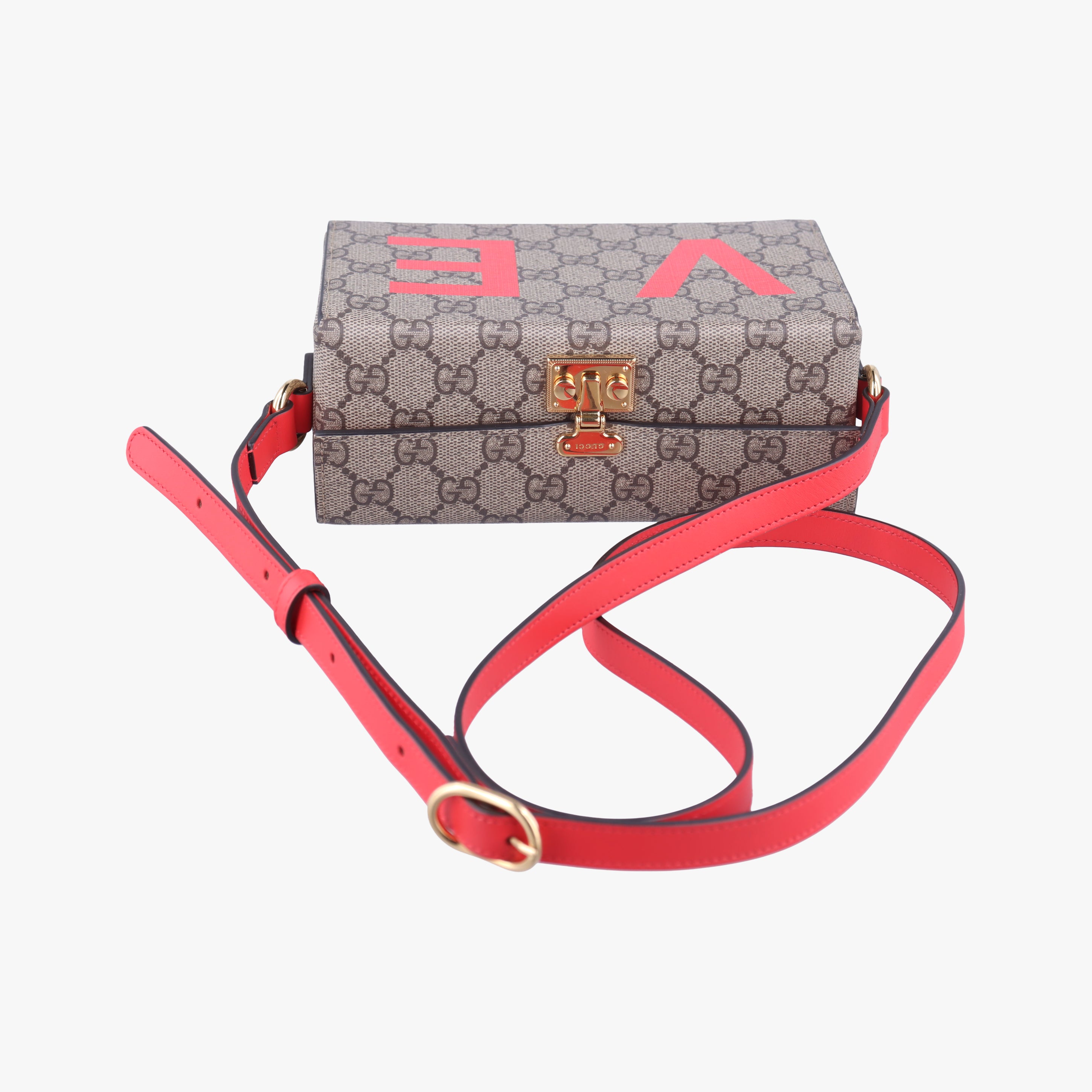 Pre-owned Gucci GG Supreme Brown×Red PVC coated canvas 677610 shoulderbag | stylenewstar