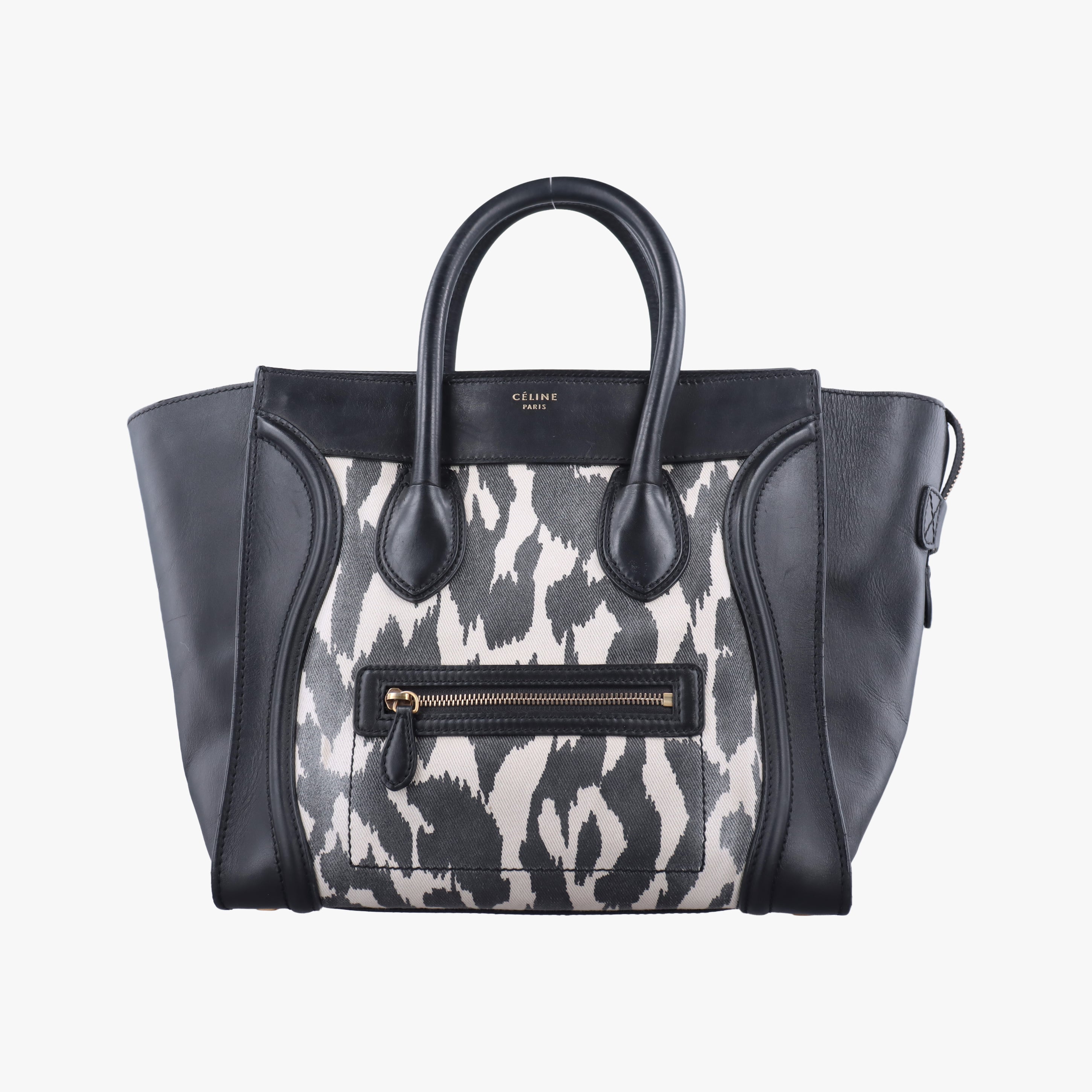 Pre-owned Celine Luggage Mini Shopper Black×Multicolour Canvas ×Leather  handbag | stylenewstar
