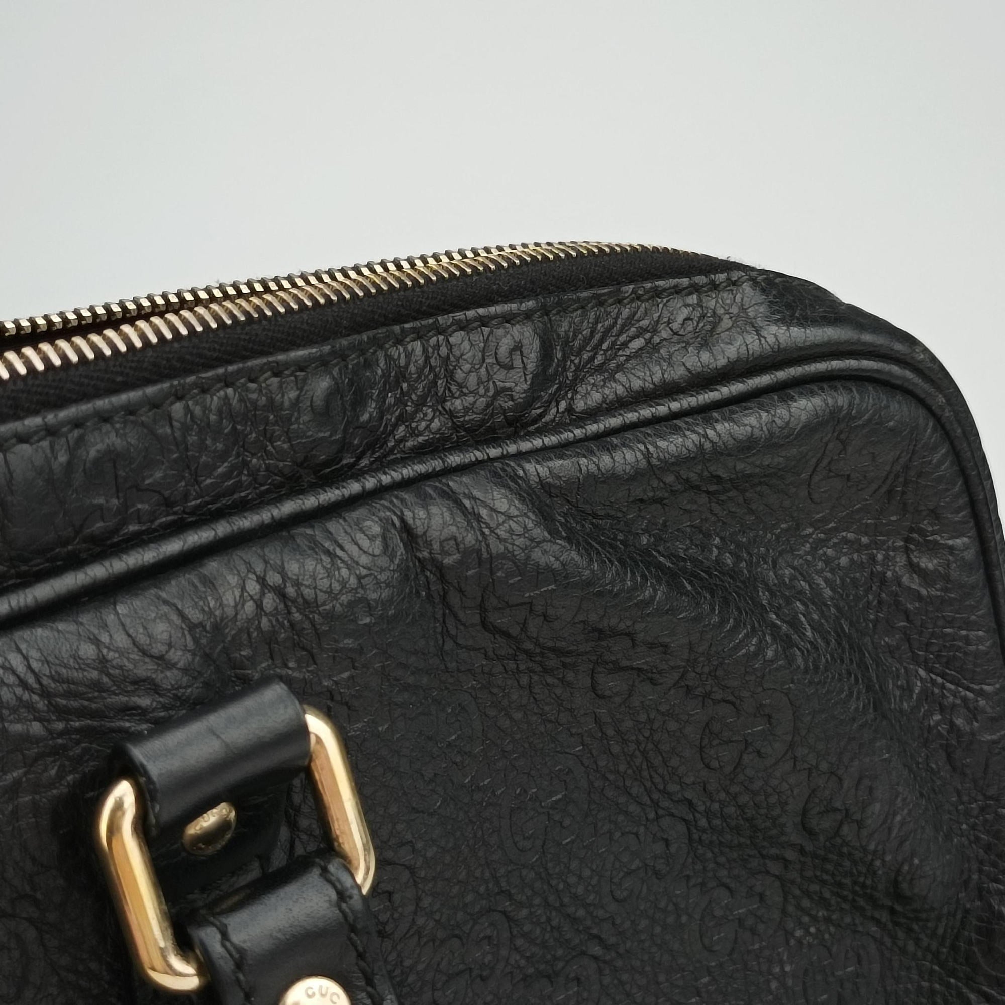 Pre-owned Gucci Guccissima Business Black Leather 208463 handbag | stylenewstar