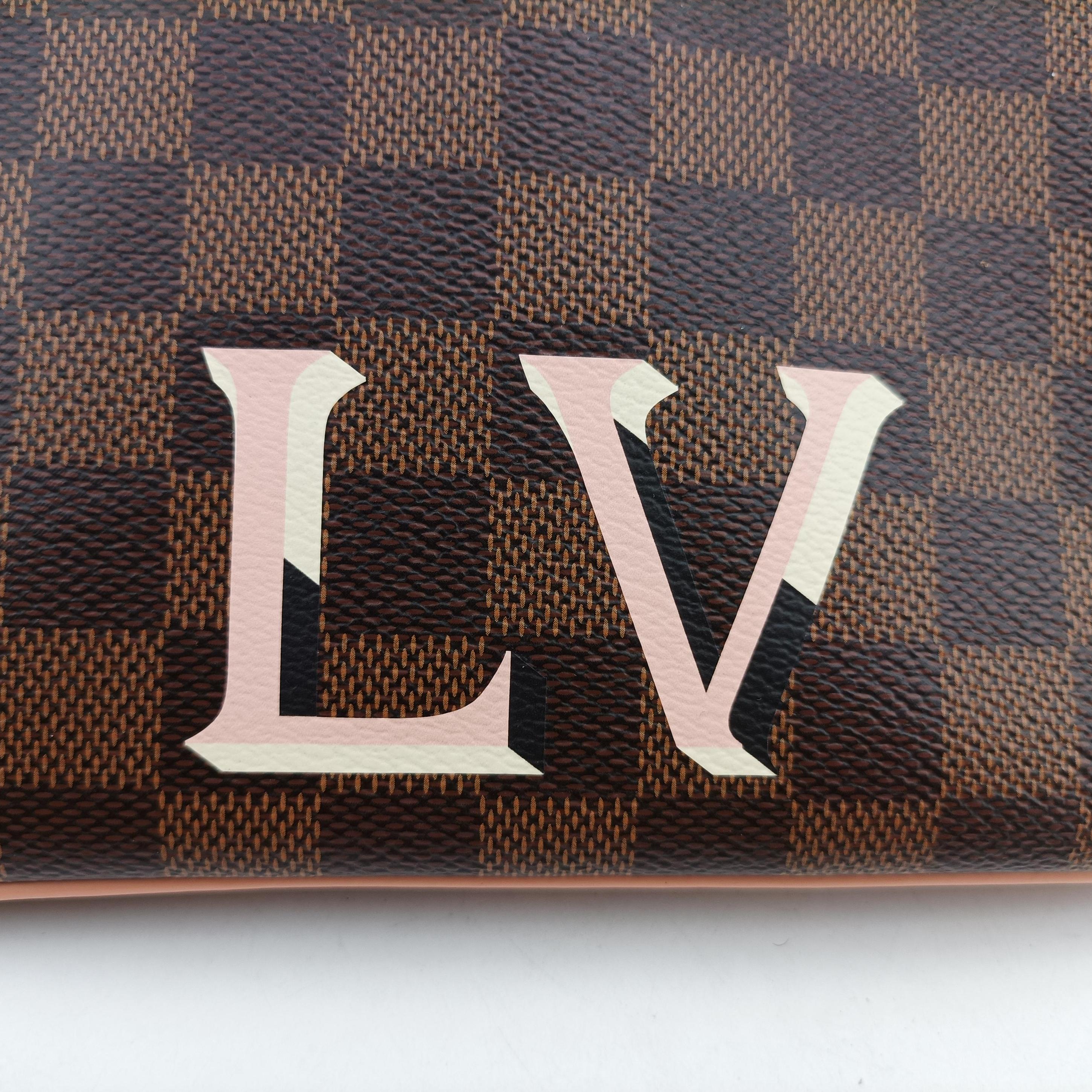 Vintage Louis Vuitton Pochette Double Zip EBENE×Rose Ballerine Damier Canvas N60254 shoulderbag | stylenewstar