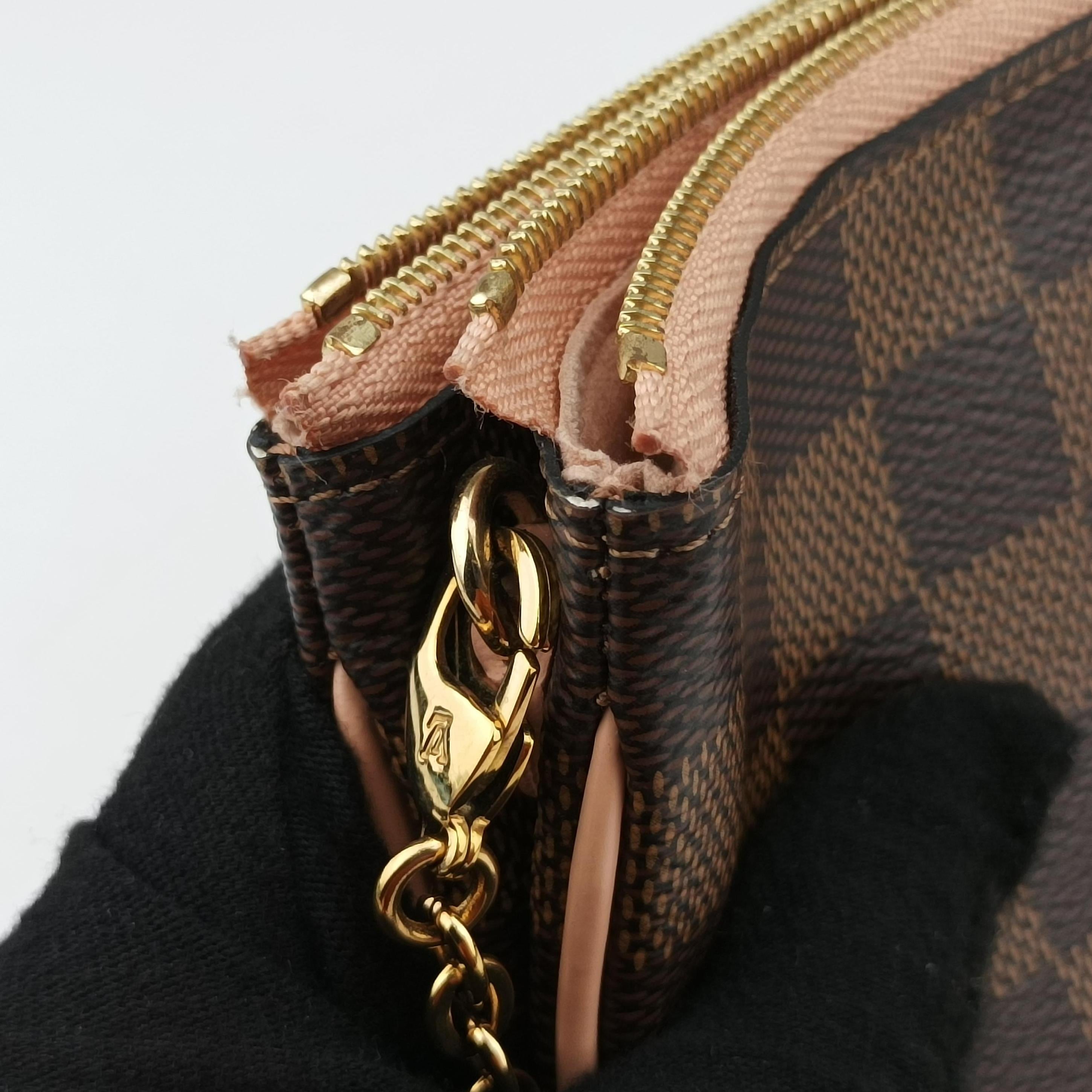 Vintage Louis Vuitton Pochette Double Zip EBENE×Rose Ballerine Damier Canvas N60254 shoulderbag | stylenewstar