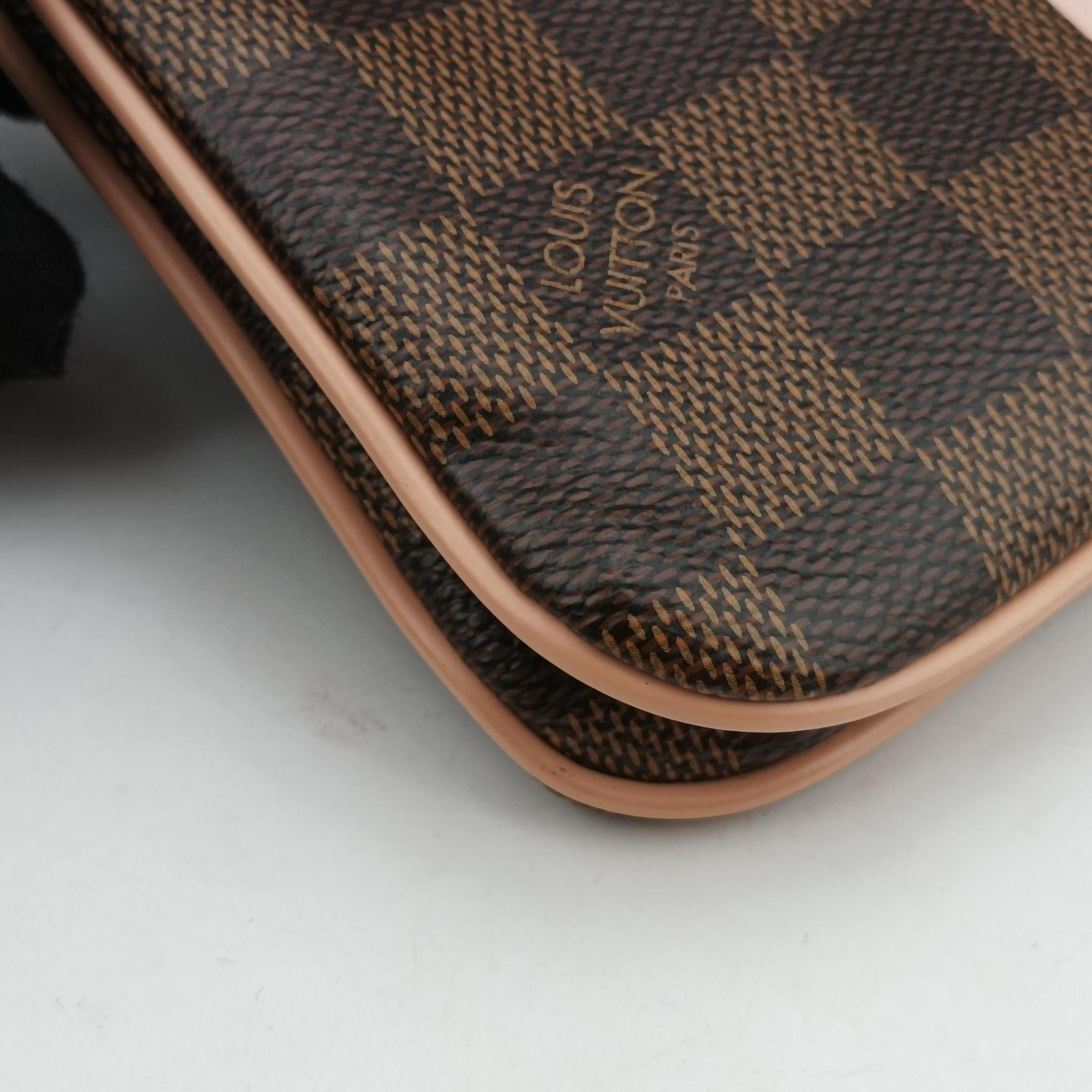 Vintage Louis Vuitton Pochette Double Zip EBENE×Rose Ballerine Damier Canvas N60254 shoulderbag | stylenewstar
