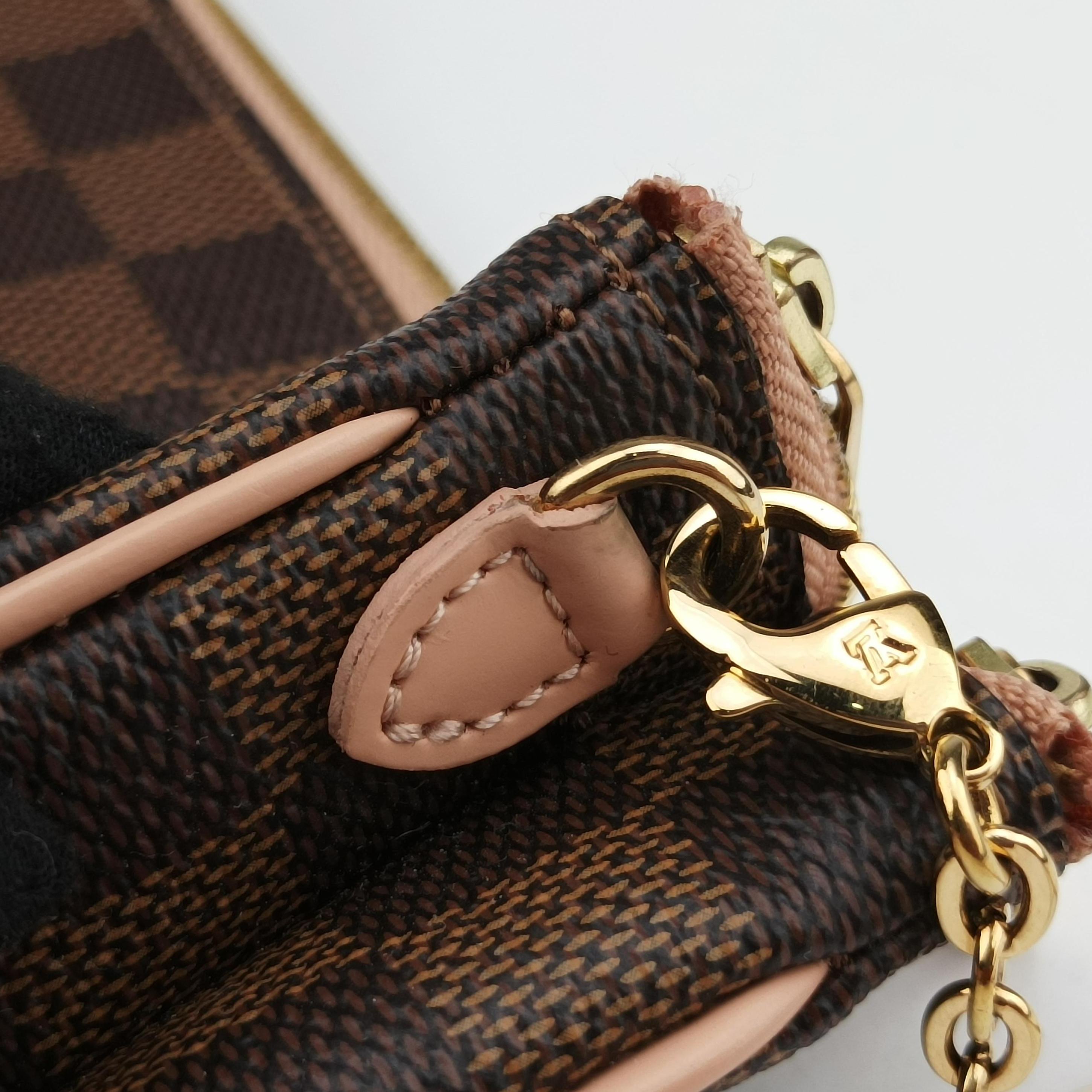 Vintage Louis Vuitton Pochette Double Zip EBENE×Rose Ballerine Damier Canvas N60254 shoulderbag | stylenewstar