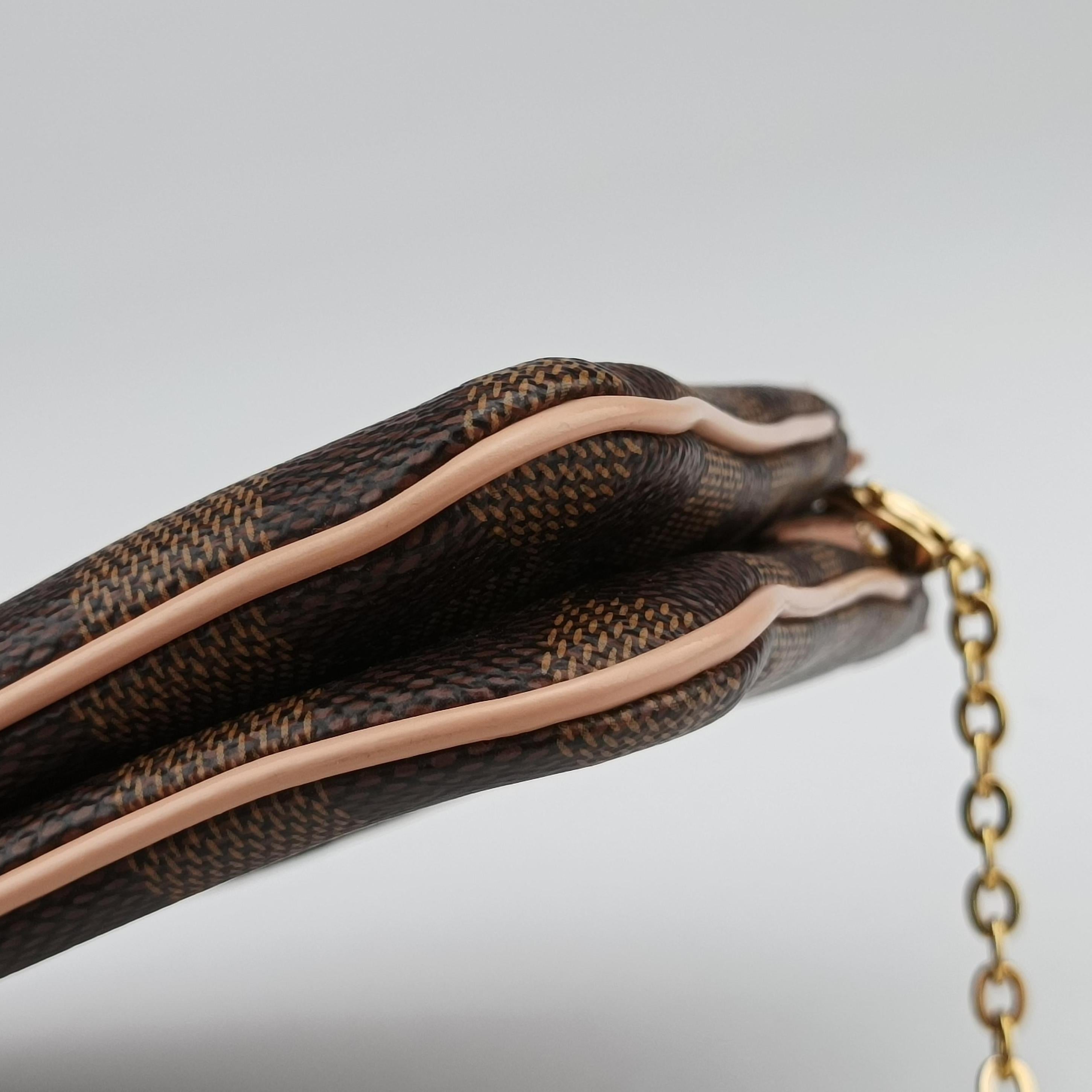 Vintage Louis Vuitton Pochette Double Zip EBENE×Rose Ballerine Damier Canvas N60254 shoulderbag | stylenewstar
