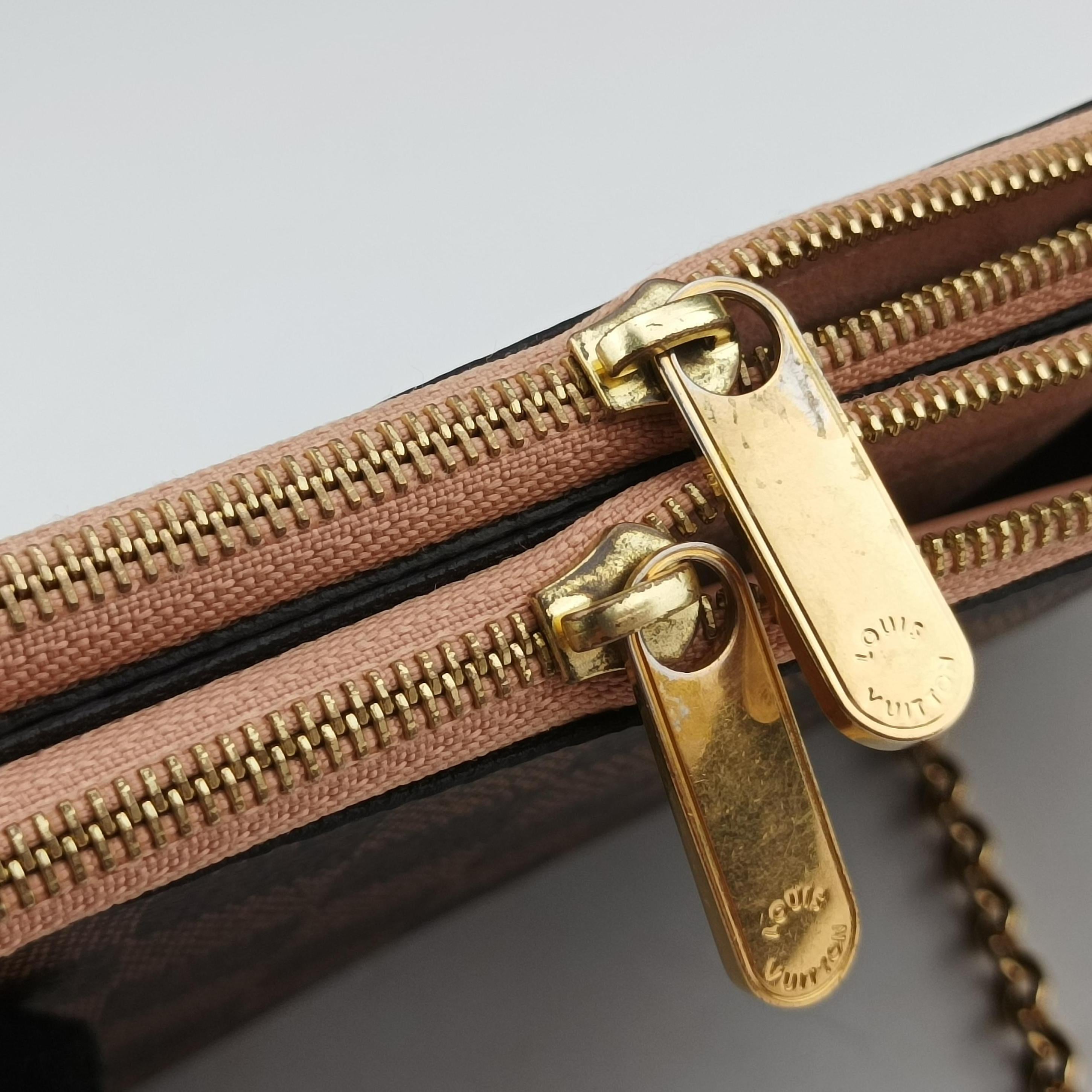 Vintage Louis Vuitton Pochette Double Zip EBENE×Rose Ballerine Damier Canvas N60254 shoulderbag | stylenewstar