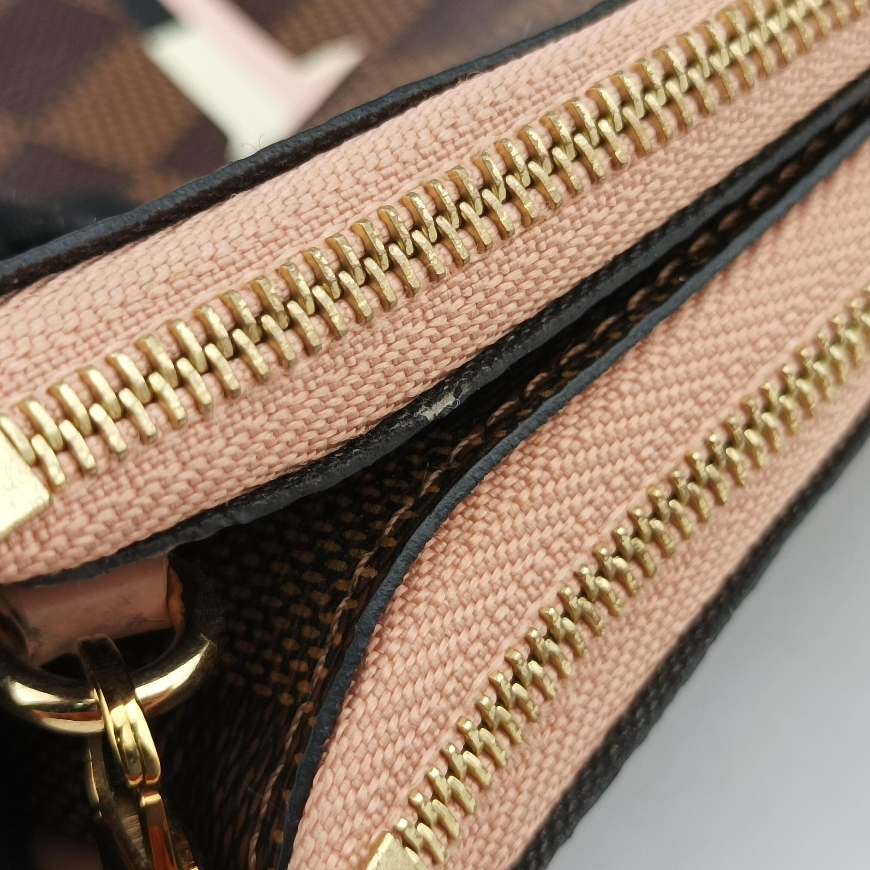 Vintage Louis Vuitton Pochette Double Zip EBENE×Rose Ballerine Damier Canvas N60254 shoulderbag | stylenewstar